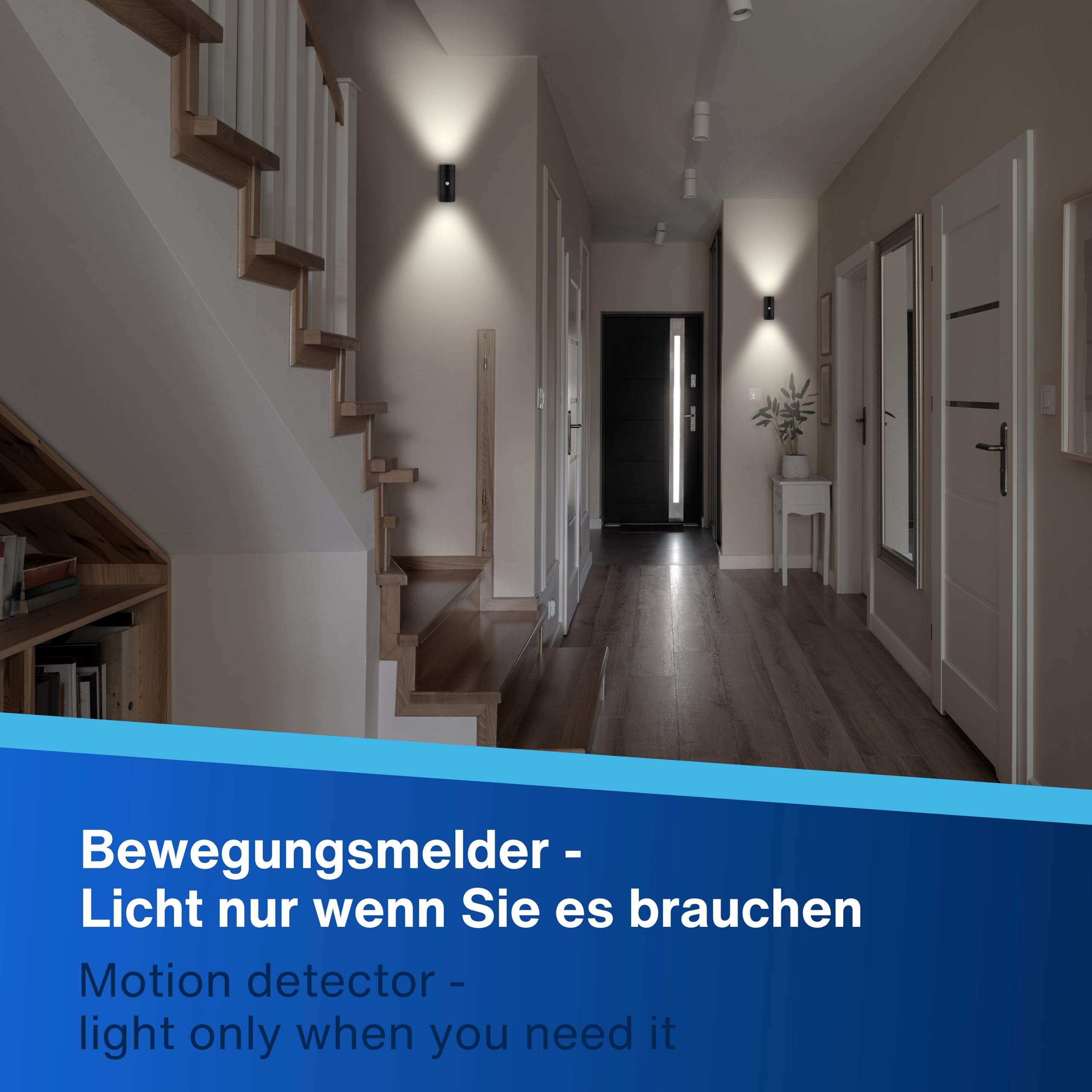 REV Akku Wandleuchte mit Bewegungsmelder 2-fach, 360° drehbar, schwarz