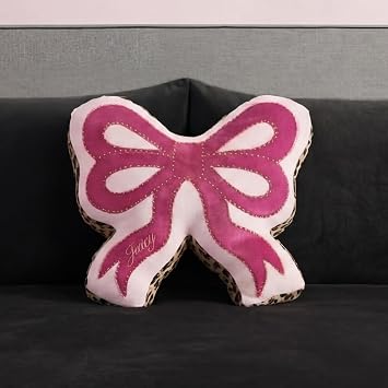 Juicy Couture Reversible Bow Shaped 18"x18" Decorative Pillow, Hot Pink/Cheetah