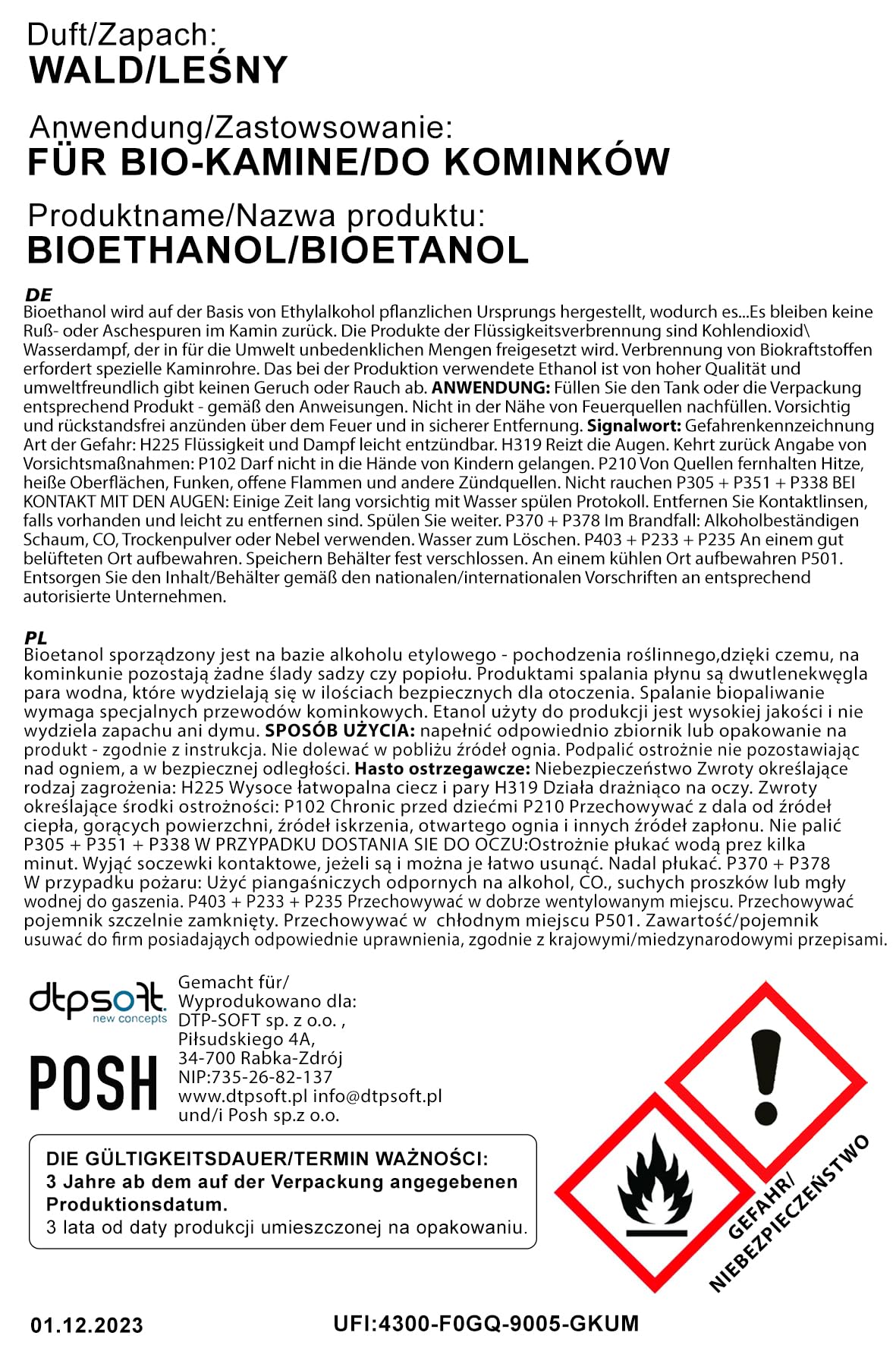 4x5 Liter Bioethanol Premium 100% fürAlkohol für Kamin (WALDGERUCH, 20L)