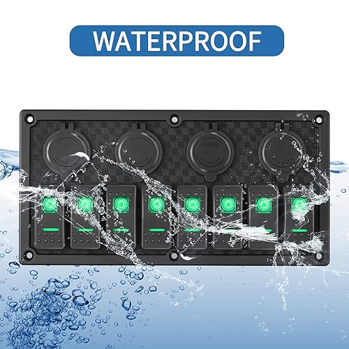 Vista 124 de Panel de interruptor de palanca impermeable de 6 cuadrillas 12V/24V Panel de interruptor basculante de aluminio con cargador USB doble, voltímetro