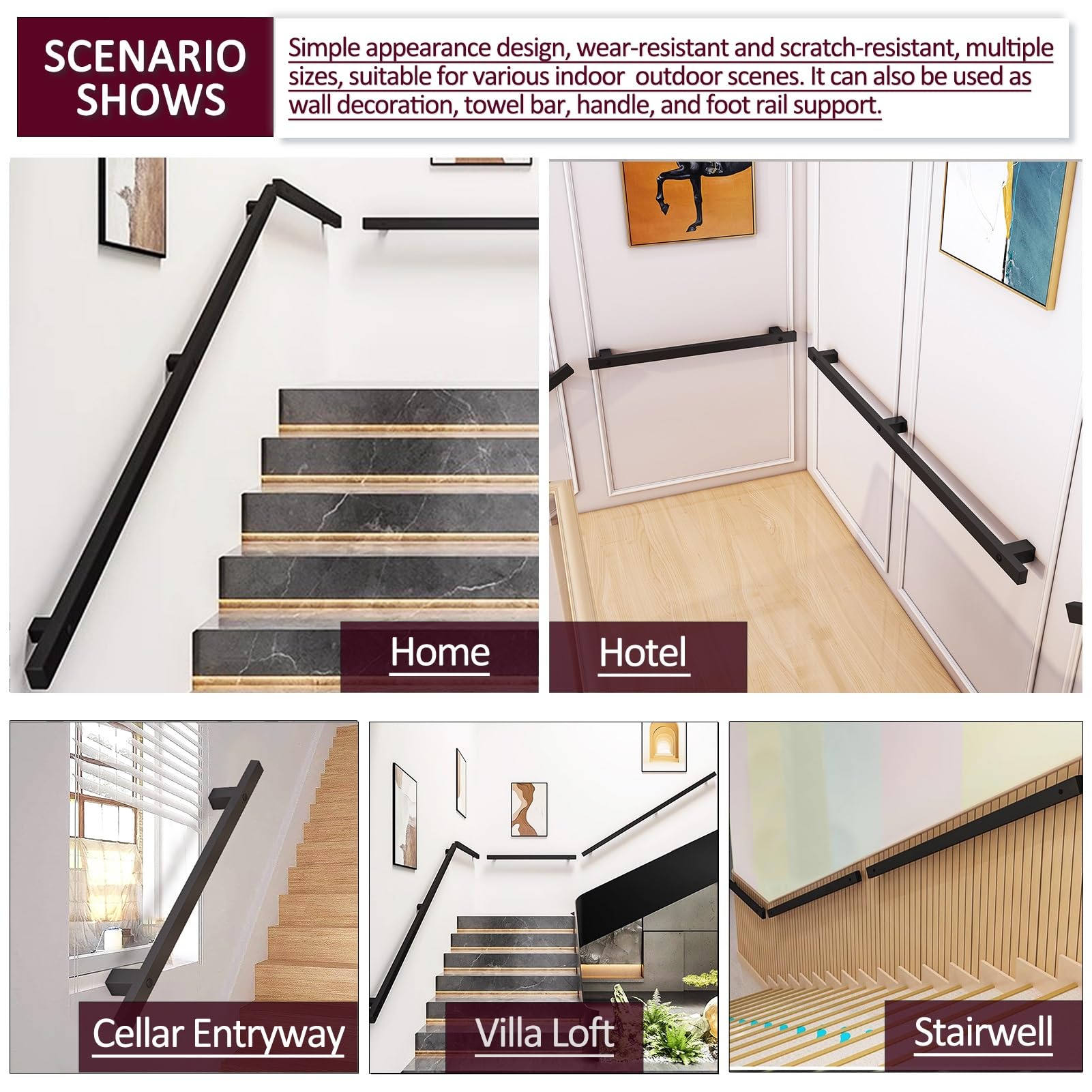 Stabiles Eisen für Treppen – 180 cm Treppengeländer-Set mit Wandhalterungen und Metallschrauben – langlebig, verstellbare Unterstützung für sicheres Klettern und Absteigen