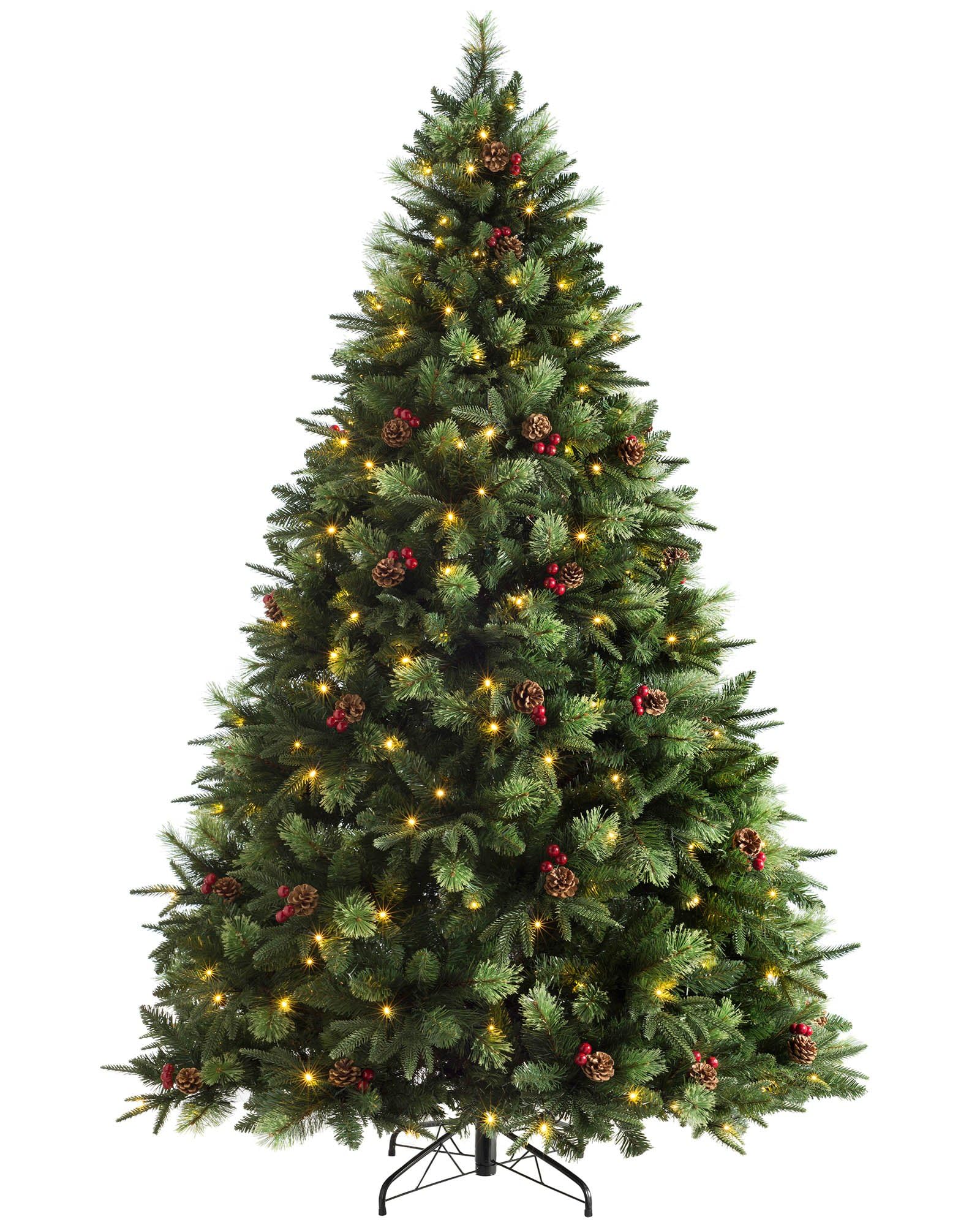 Werchristmas Green Pre-Lit Victorian Mixed Tip Berries & Cones Christmas Tree With 260 Led Lights, 7 Feet/2.1 M