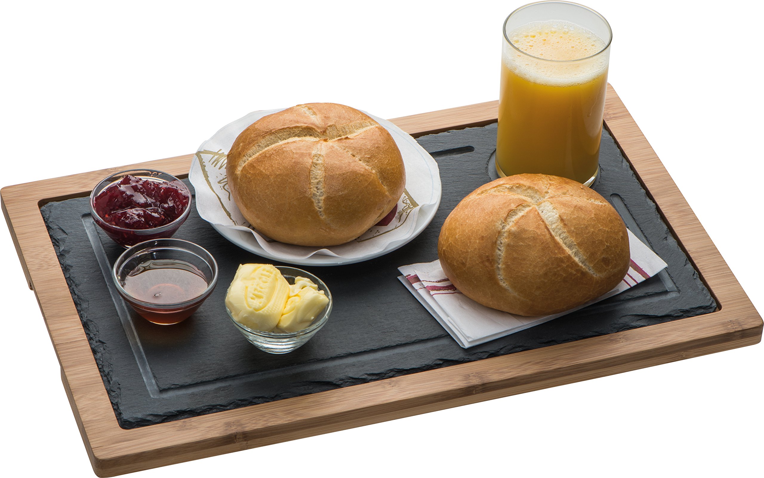 noTrash2003 Grand plateau de service en bambou avec plateau en ardoise 40 x 25 cm