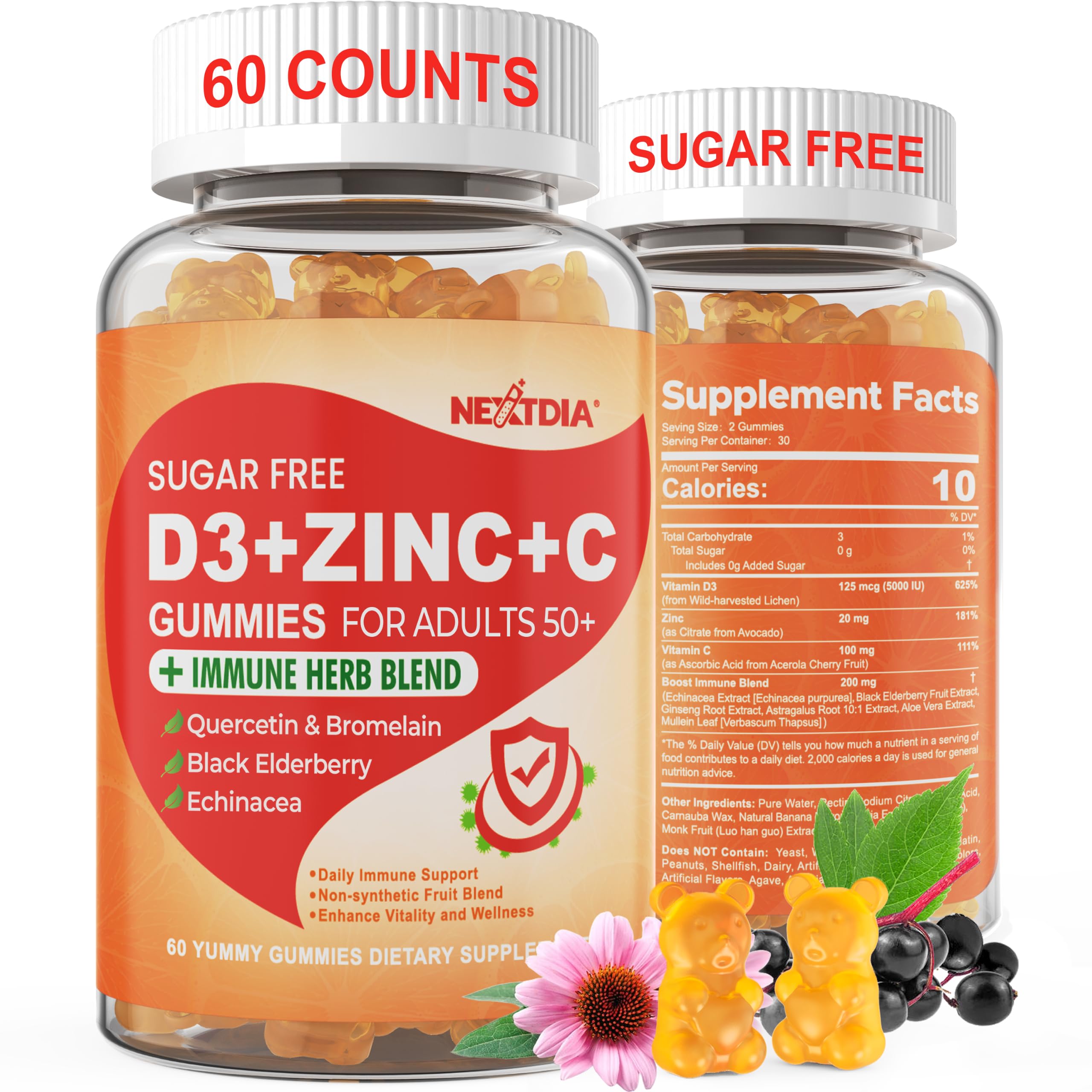 Vitamin C + D3 + Zinc Immune Support Gummies for Adults 50 Plus Elderberry — Amazon image 7