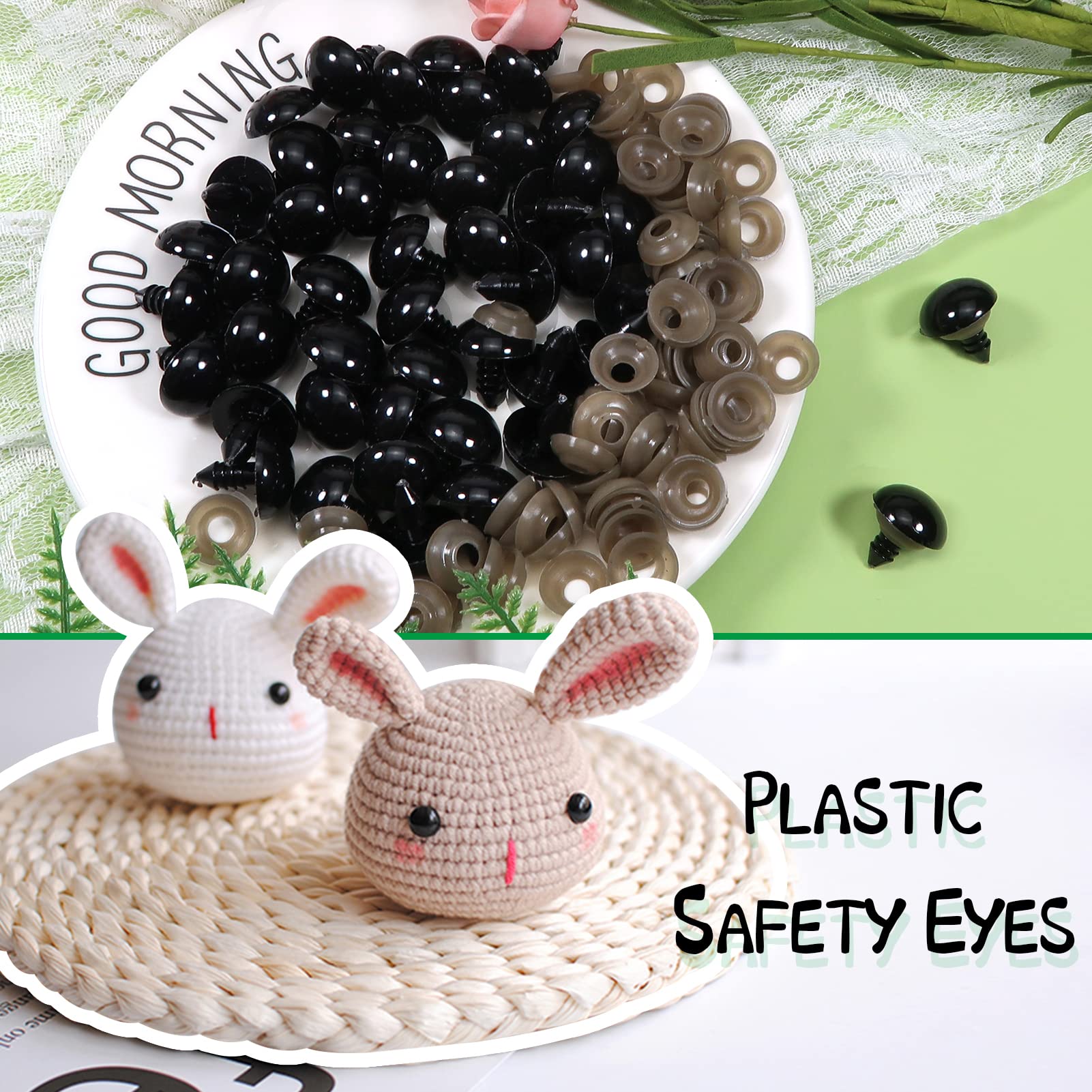 TOAOB 150pcs Safety Eyes for Crochet Dolls 18mm Black Plastic Crochet Eye Doll Eyes with Washers for Amigurumis Doll Making DIY Craft Plush Stuffed Animals - Image 4