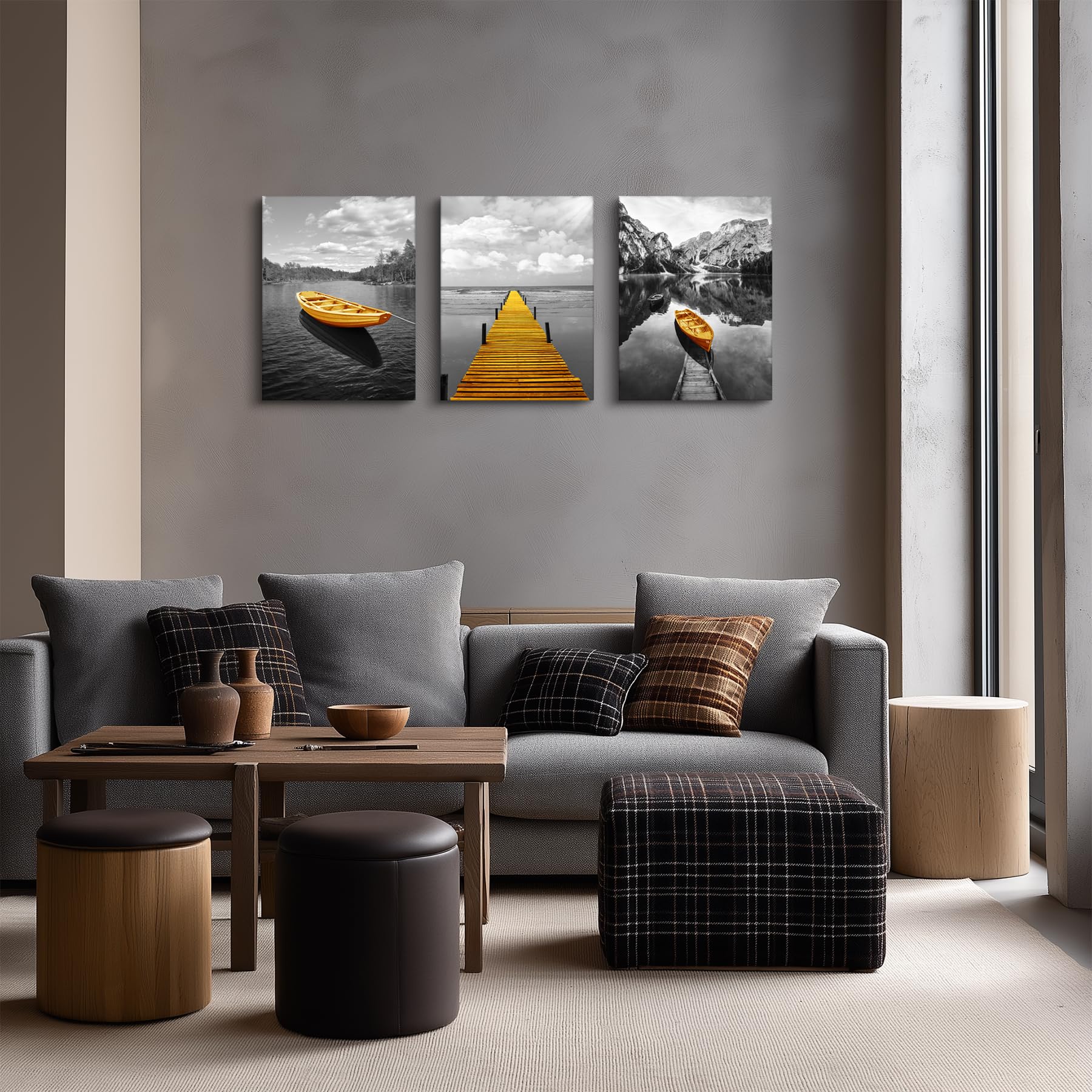 HPINUB Wandkunst-Set Mit Baumringen, 3-teilig, Gerahmt, 40,6 X 61 X 7,6 Cm – Naturinspiriert Für Wohnzimmer & Büro