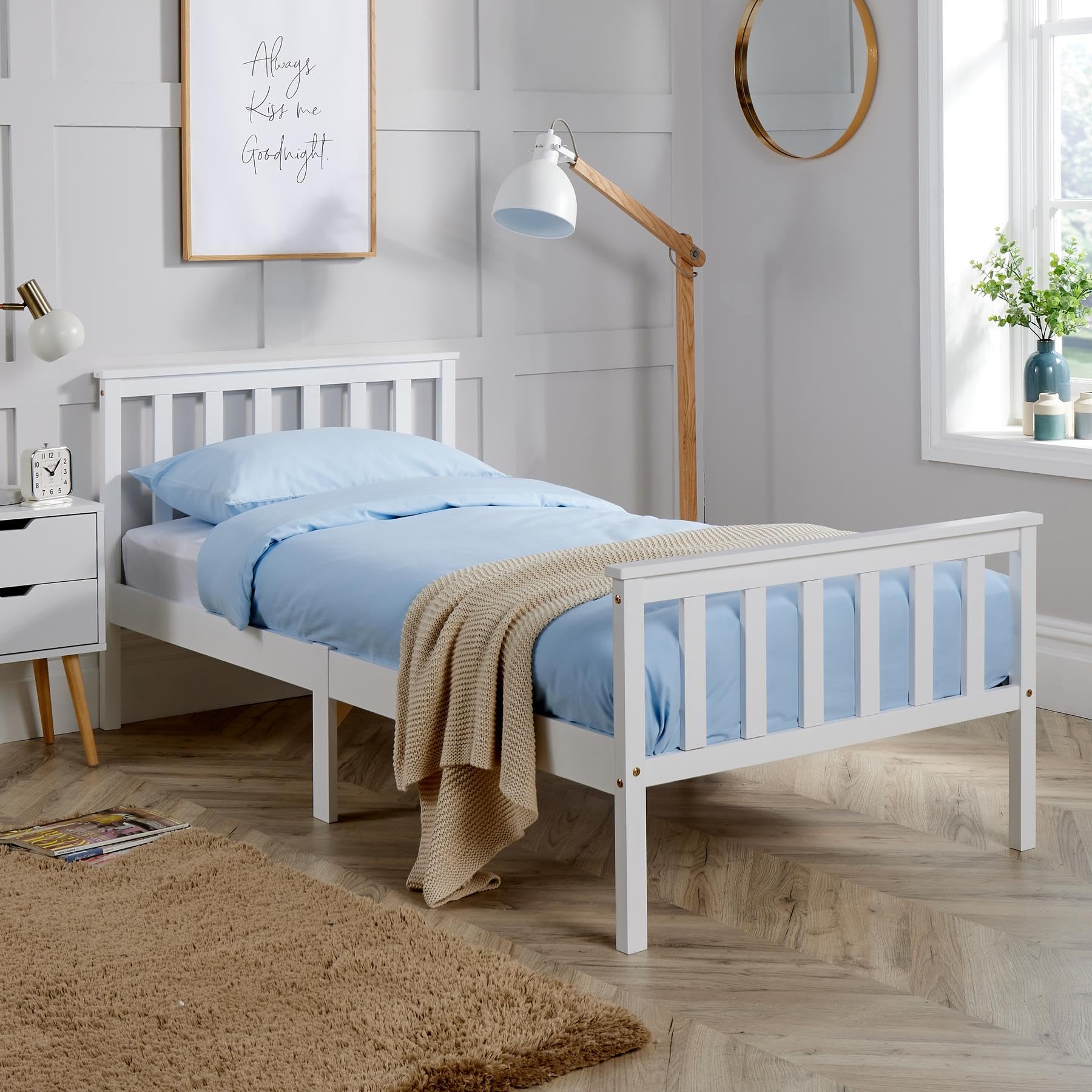 Home Source Florida Solid Wood Shaker Style Bed Frame, Grey, 3ft Single Bed