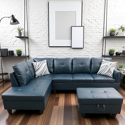 Miniatura 3 de Sofá seccional en forma de L con diván y otomana de almacenamiento, sofá modular convertible de 3 piezas para juegos de muebles de sala de estar y