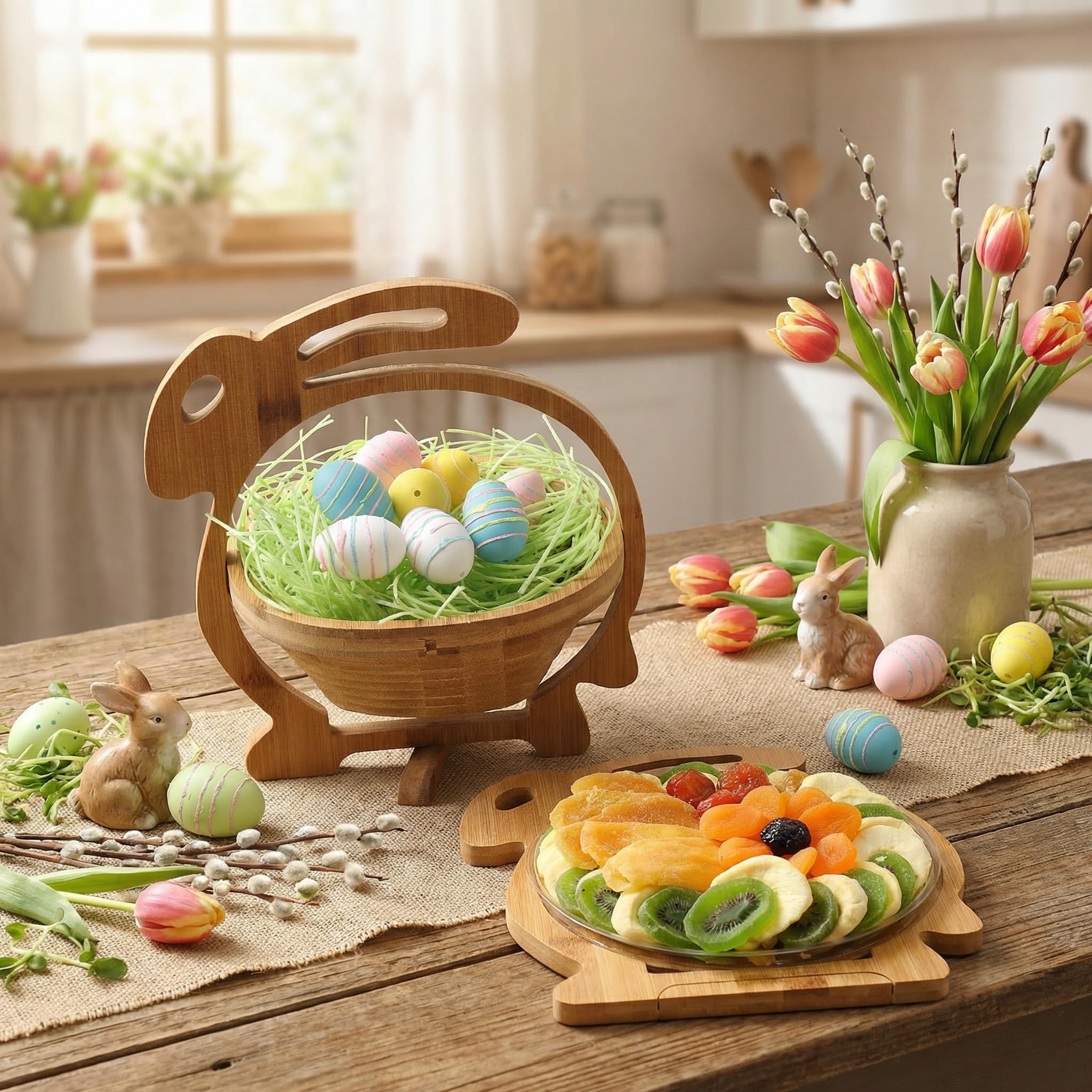 Easter Gift Basket, Healthy Assorted Dried Fruit and Shortbread Cookies Natural Snack Gift Food Tray, Office, Men, Woman, Him, Her, Kids, Children, Families, Bonnie and Pop