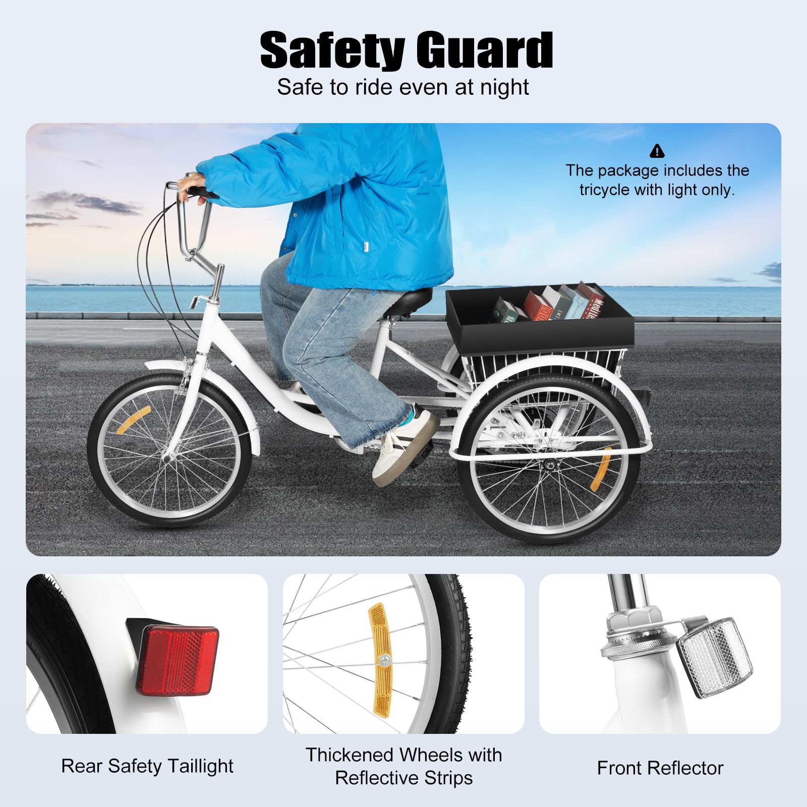 Tricycles pour adultes – Vélo pliable à 3 roues avec siège arrière et panier de courses, vélos à trois roues de 50,8 cm, double chaîne, pour femmes/personnes âgées/parents, charge maximale de 175