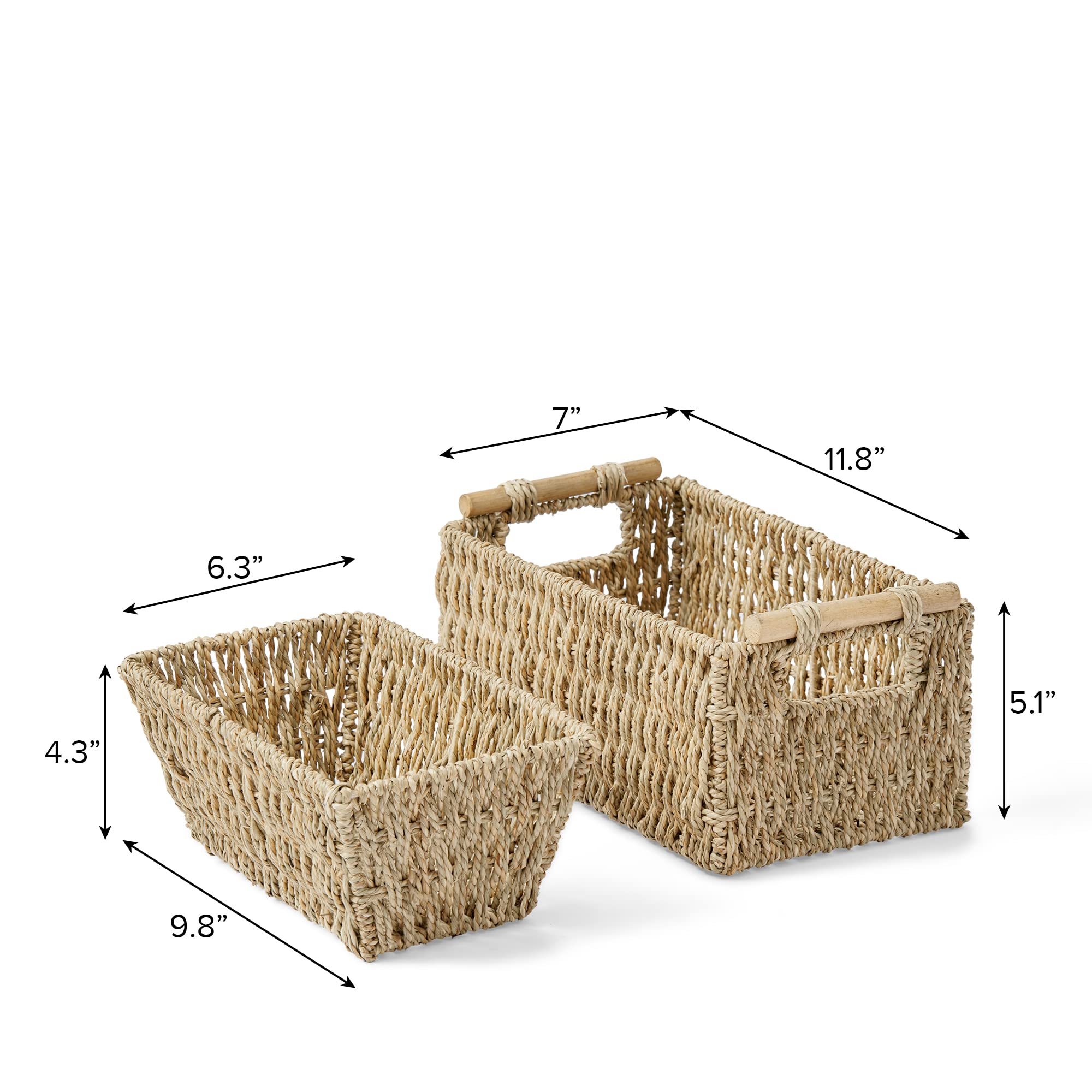 Artera Small Wicker Basket - Set of 2 Handwoven Seagrass Basket for Bathroom, for Toilet Paper, Hand Towels and Toiletries.