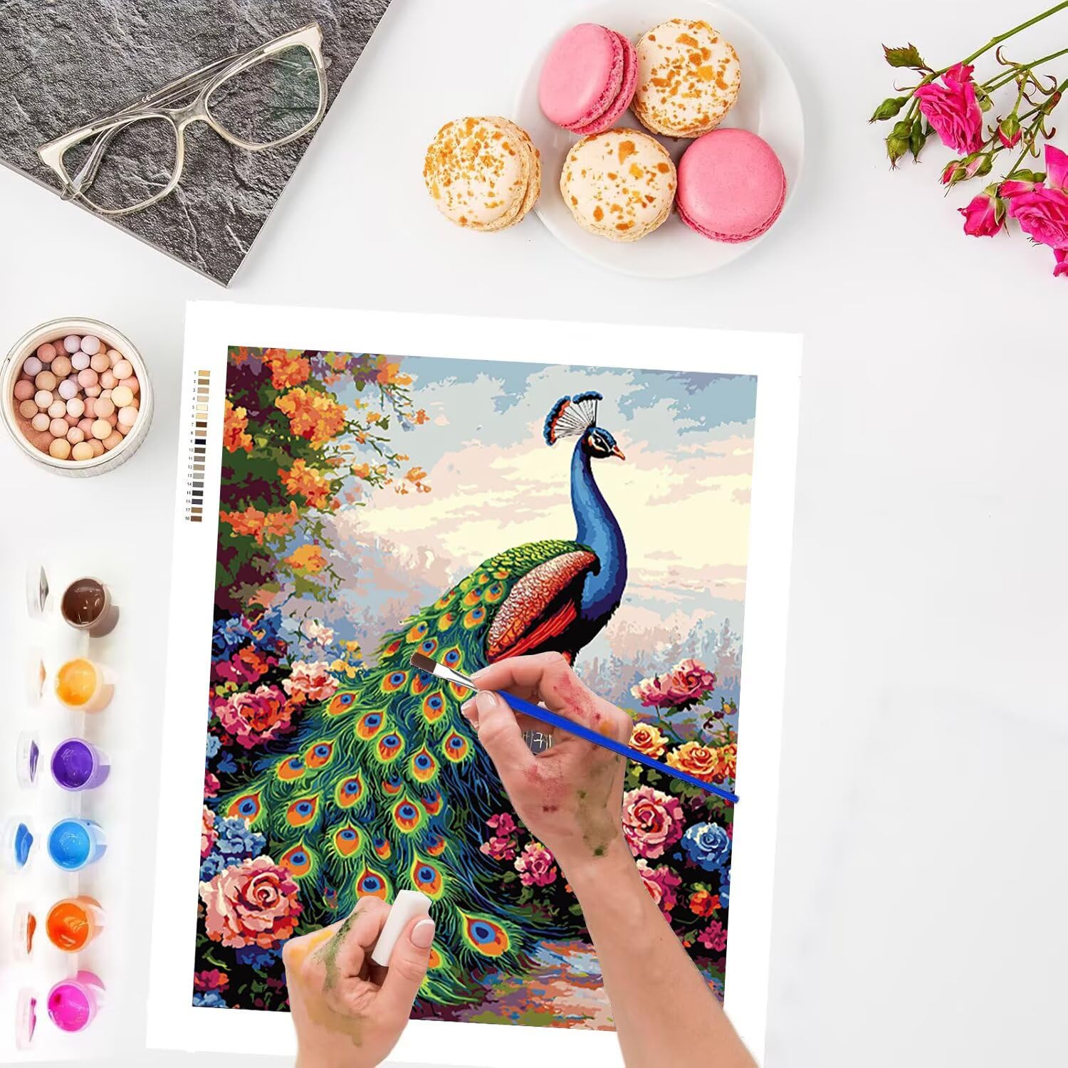 WEISHIWE Pavone animale Dipingere con i Numeri per Adulti, 70x90cm a-188 | Paint by Numbers Kit con Pennelli e Acrilico Pigmento, Fai da te Olio La Pittura di Numeri Kit, Decora la Casa, senza Cornice