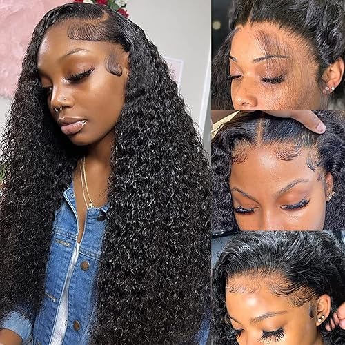 Ysxbui Pelucas de cabello humano ondulado profundo con encaje frontal prearrancado densidad 180 13x4 rizado HD peluca de cabello humano con línea