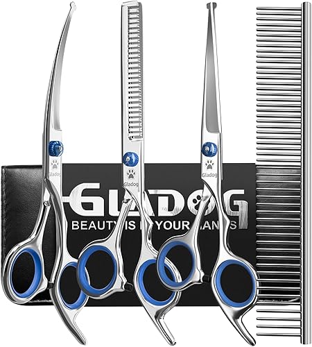 GLADOG - Tijeras de aseo profesional para perros con puntas redondas de seguridad 4 en 1 tijeras de aseo para perros y gatos