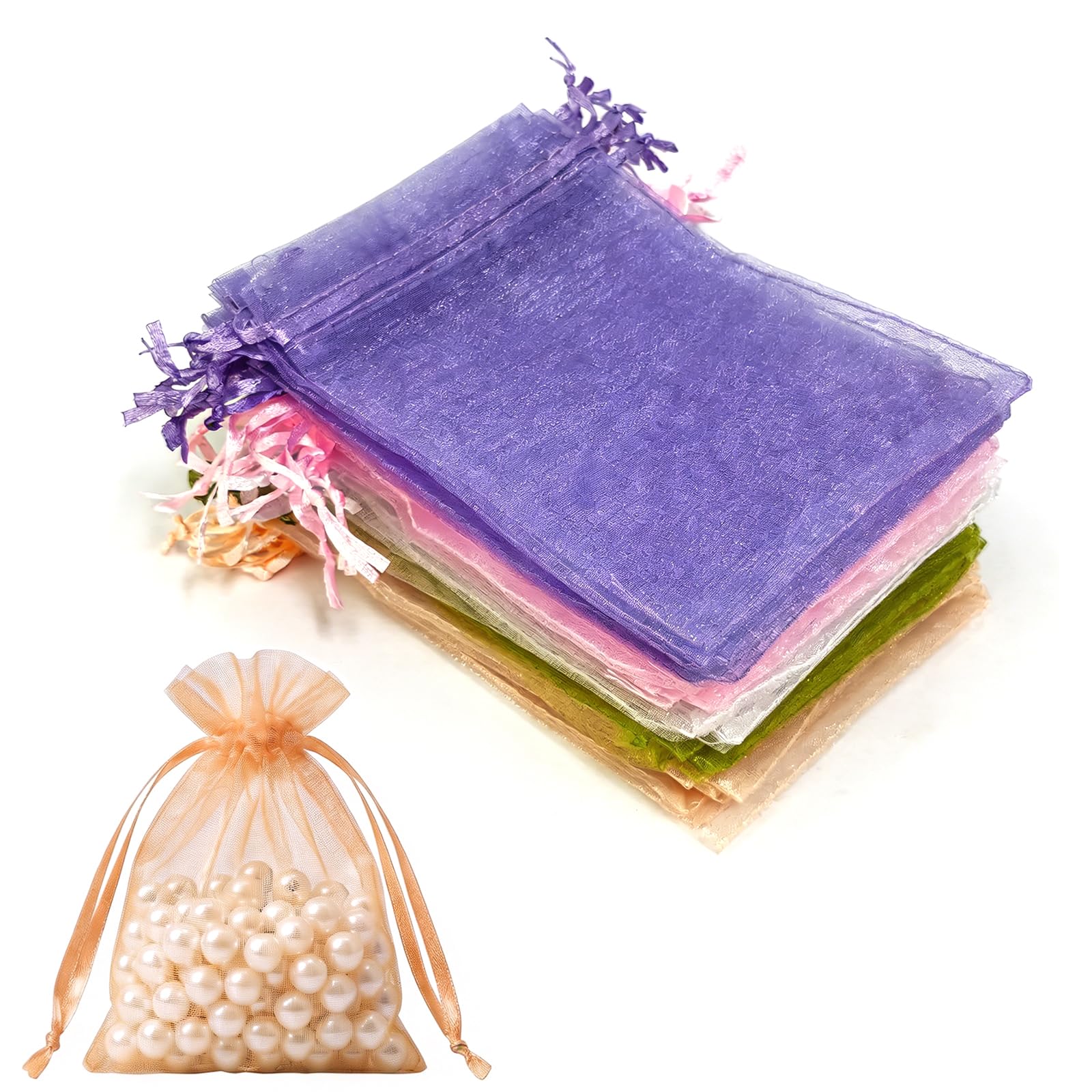 Lafefe 50Pcs Organza Gift Pouches, 10x15CM Clear Mesh Drawstring Pouches, Organza Gift Bags for Wedding Favours, Party, Festival, Candy and Game Favour Bags