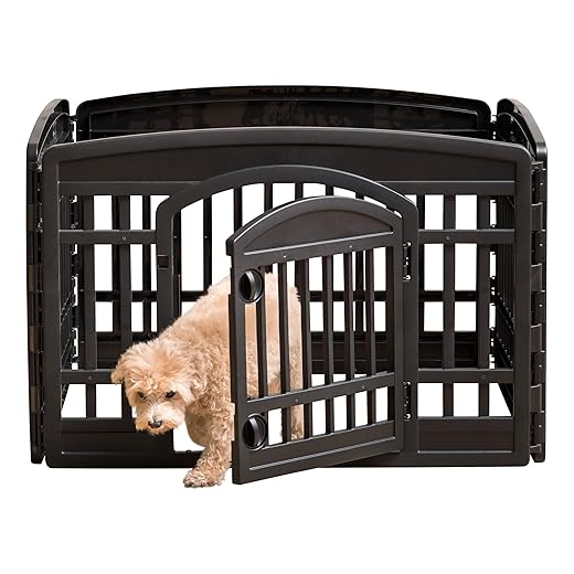 IRIS USA Dog Playpen, 4-Panel 24" Pet Playpen with Door, Puppy Playpen, Indoor/Outdoor Dog Pen, 35 x 35 x 24, Foldable, Customizable, Black