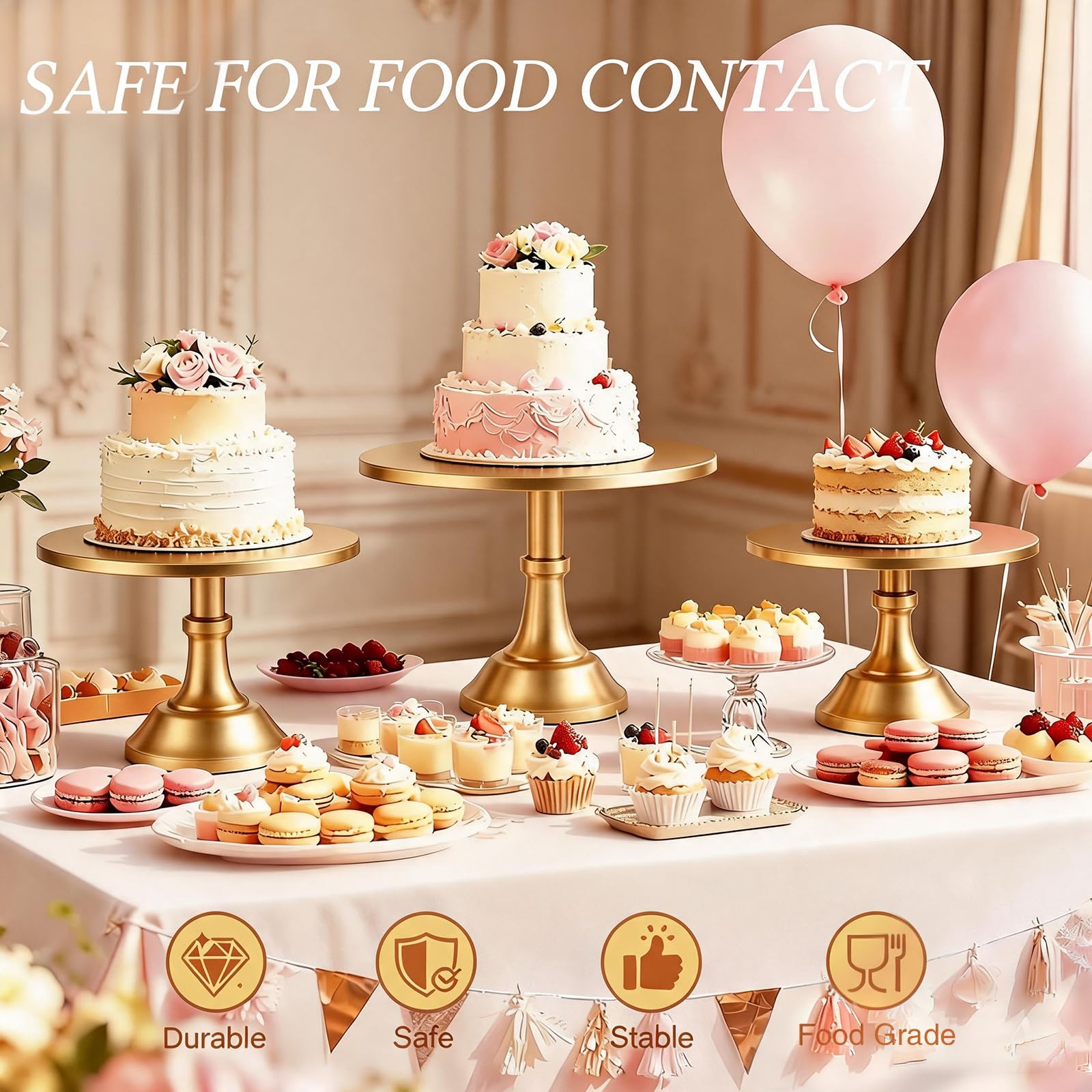 Confezione da 3 supporti per torte in metallo per torte da 15-30 cm, perfetto per dessert, cupcake e torte per feste, matrimoni, compleanni, baby shower, anniversari (oro)