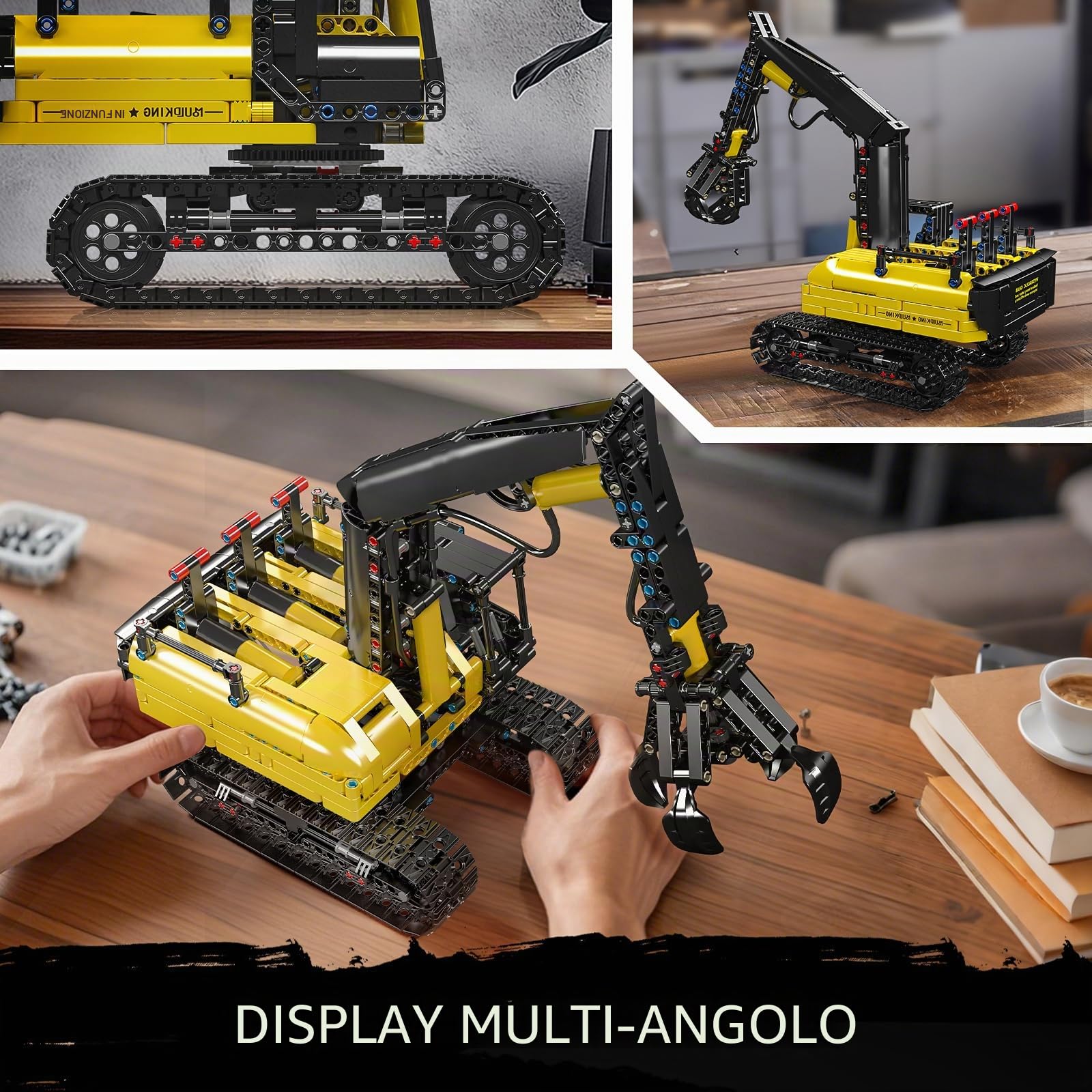Mould King 17077 Technik Escavatore cingolato, pinza idraulica in legno, escavatore giocattolo per adulti, escavatore a busta, giocattolo educativo meccanico (versione statica)