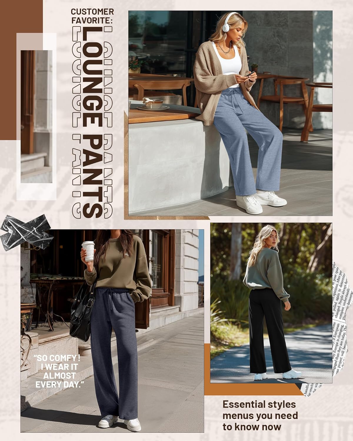 Neer 3 Pack Women's Baggy Sweatpants with Pockets, Wide Leg Yoga Pants Cozy Thick Lounge Pants Drawstring Casual Loose Jogger