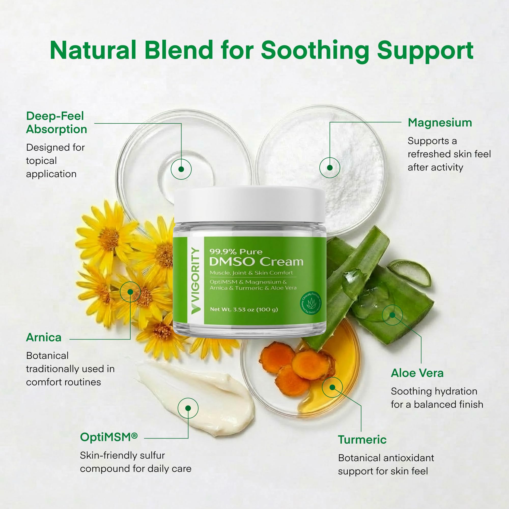 Vigority DMSO Cream 99.9% Pure with Arnica, Magnesium, Turmeric & Aloe Vera