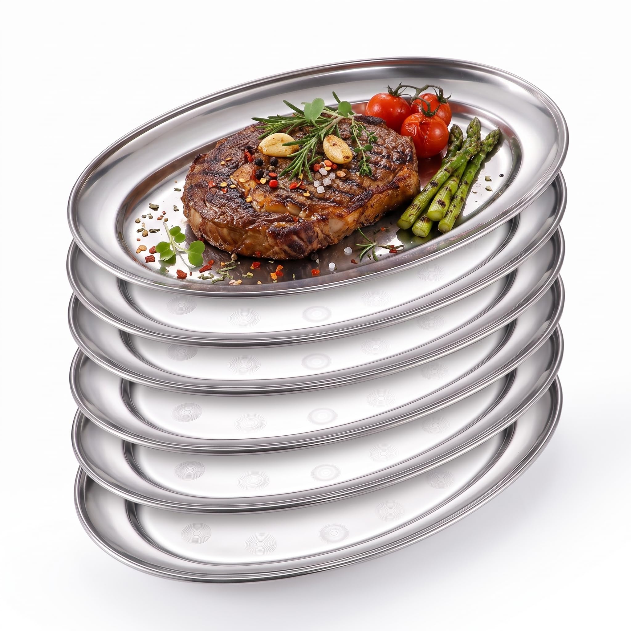 6 PCS Stainless Steel Serving Tray, Silver Platter Metal Oval Platter