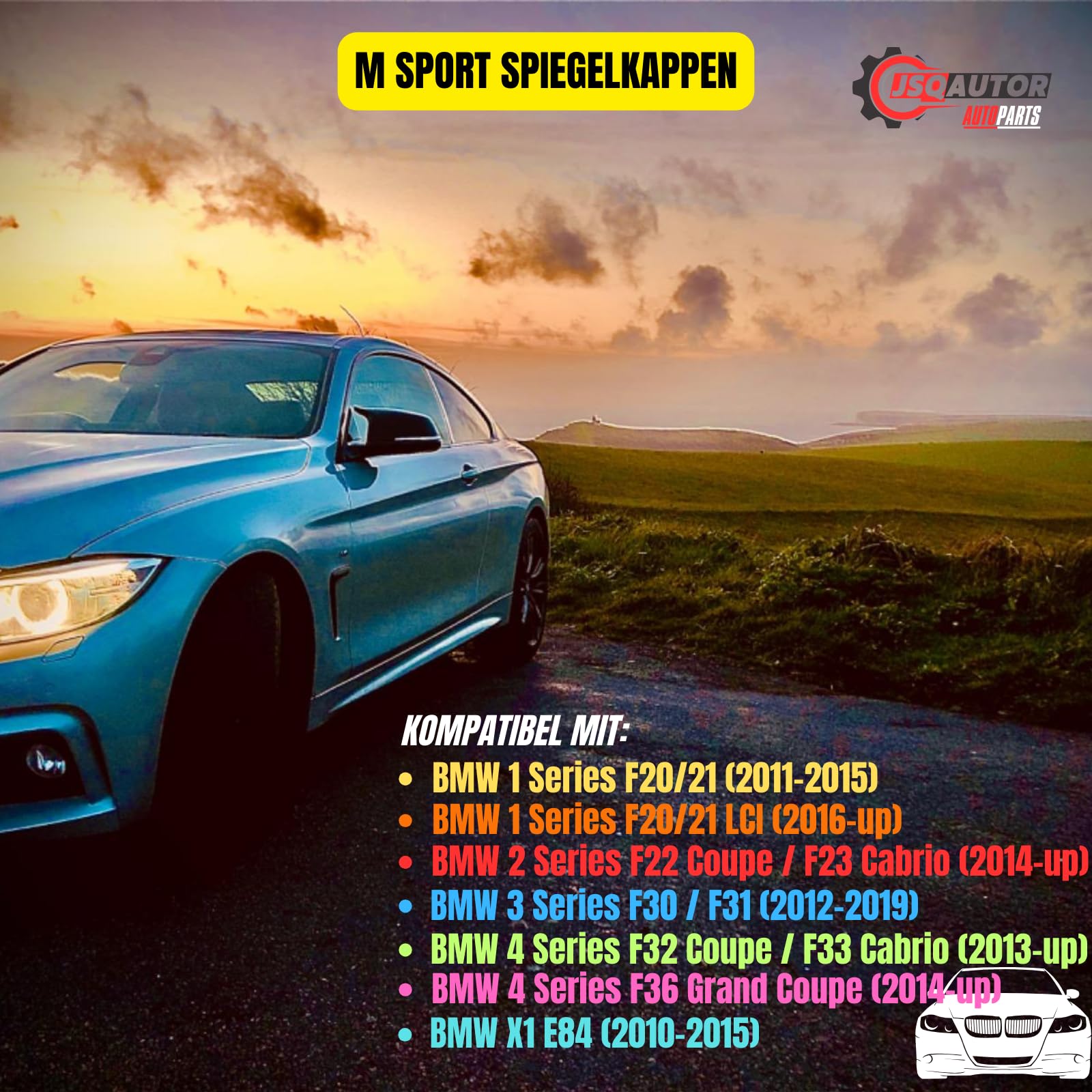 Spiegelkappen Außenspiegel für BMW 1 2 3 4er F20 F21 F22 F23 F87 F30 F31 F34 F32 F33 F36 X1 (E84) Tuning Zubehör Aussen Accessoires - Optik Schwarz Glänzend