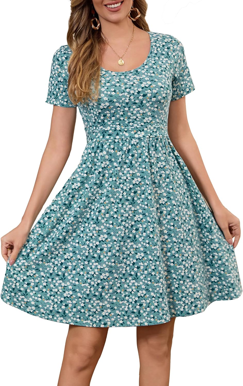 Women's Nursing Dresses Breastfeeding Summer Comfortable Cotton Short Sleeve Breastfeeding Dress with Pockets