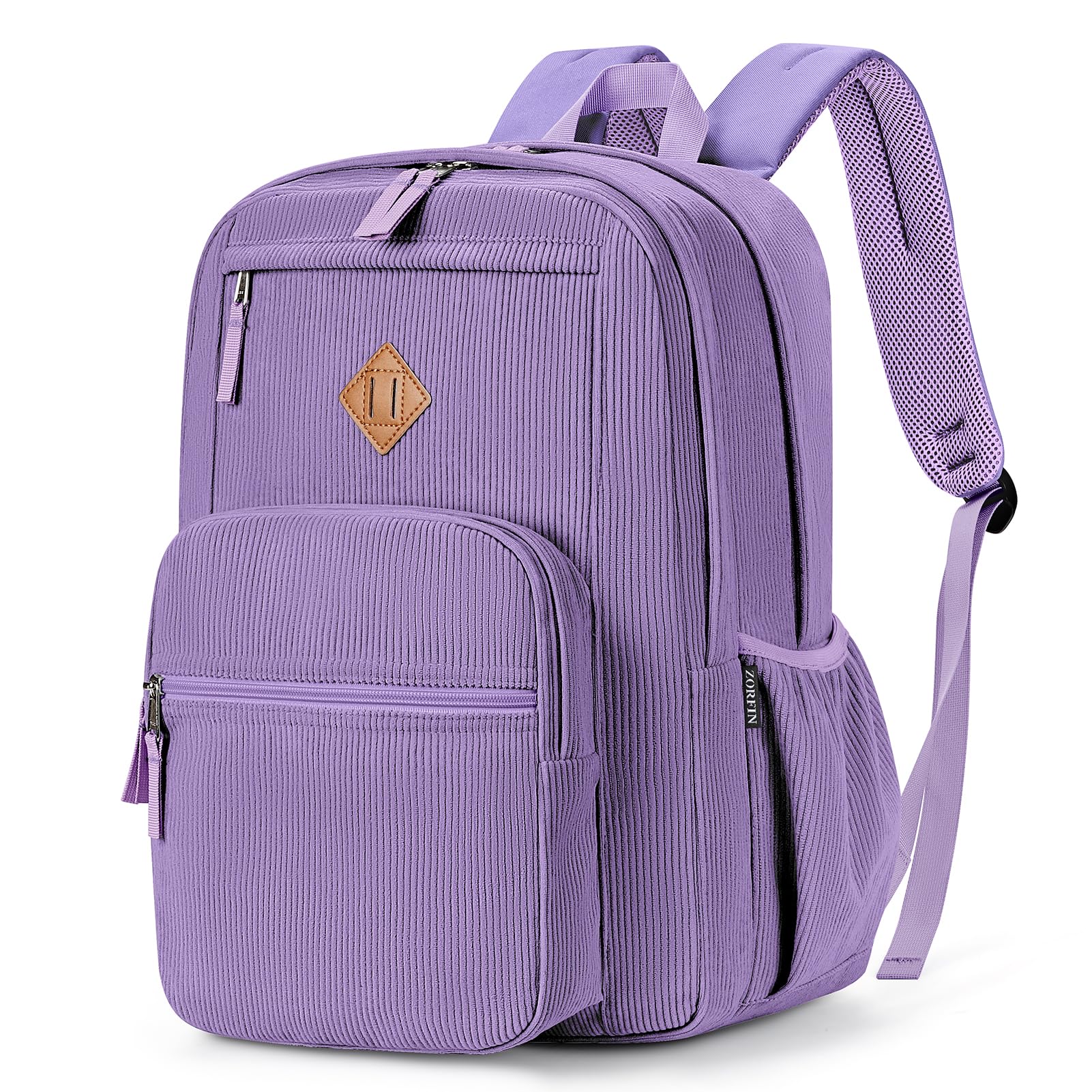ZORFIN 26L Backpack for College, and Travel: Corduroy Bookbag - Deep Purple