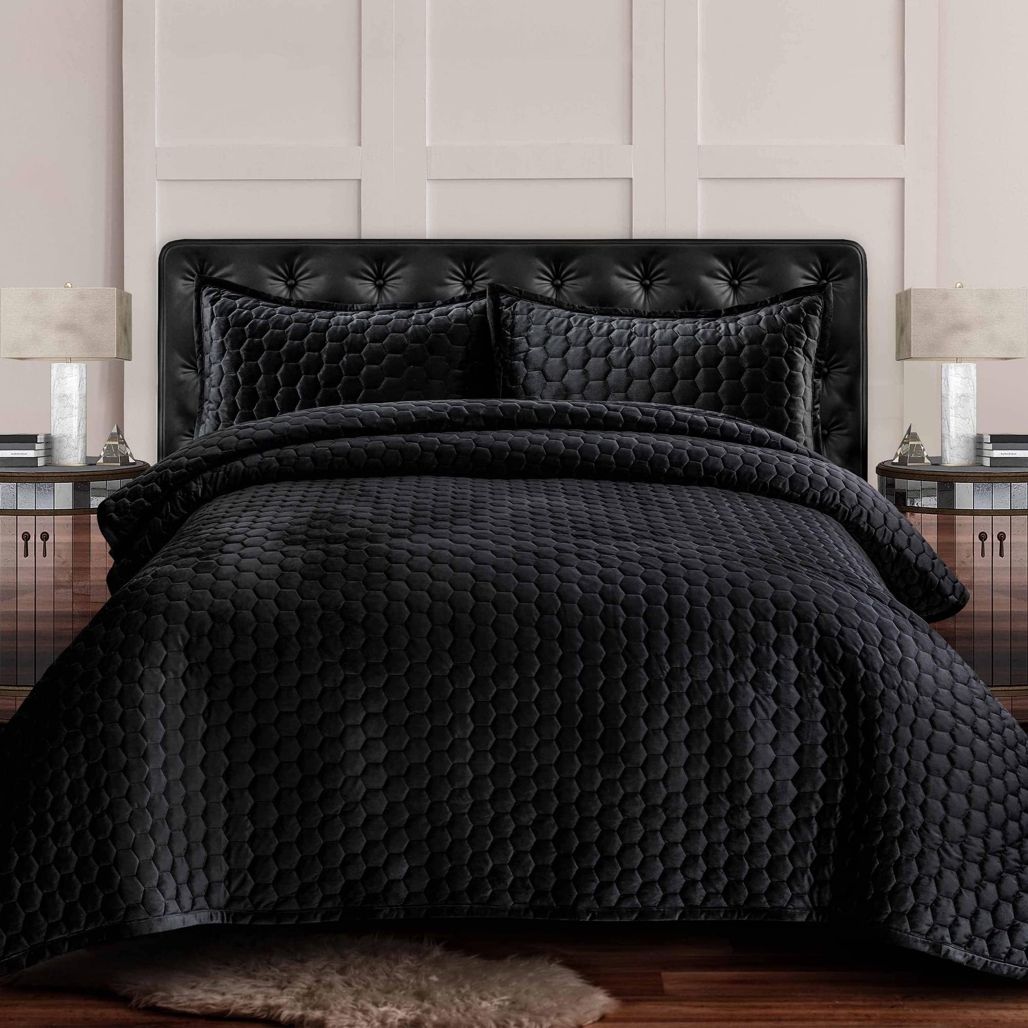 Tribeca Living Lugano Velvet Oversized Quilt Set, Steel Grey, King