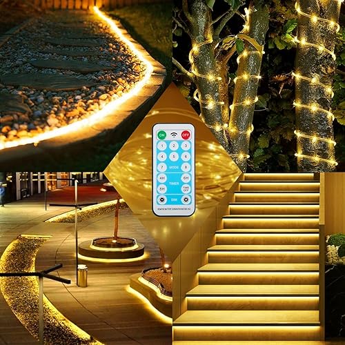 Miniatura 3 de Cuerda de luces LED de 196 pies, 600 luces LED para exteriores, impermeable, con control remoto, 196.9 ft, funciona con energía solar, 8 modos, luz