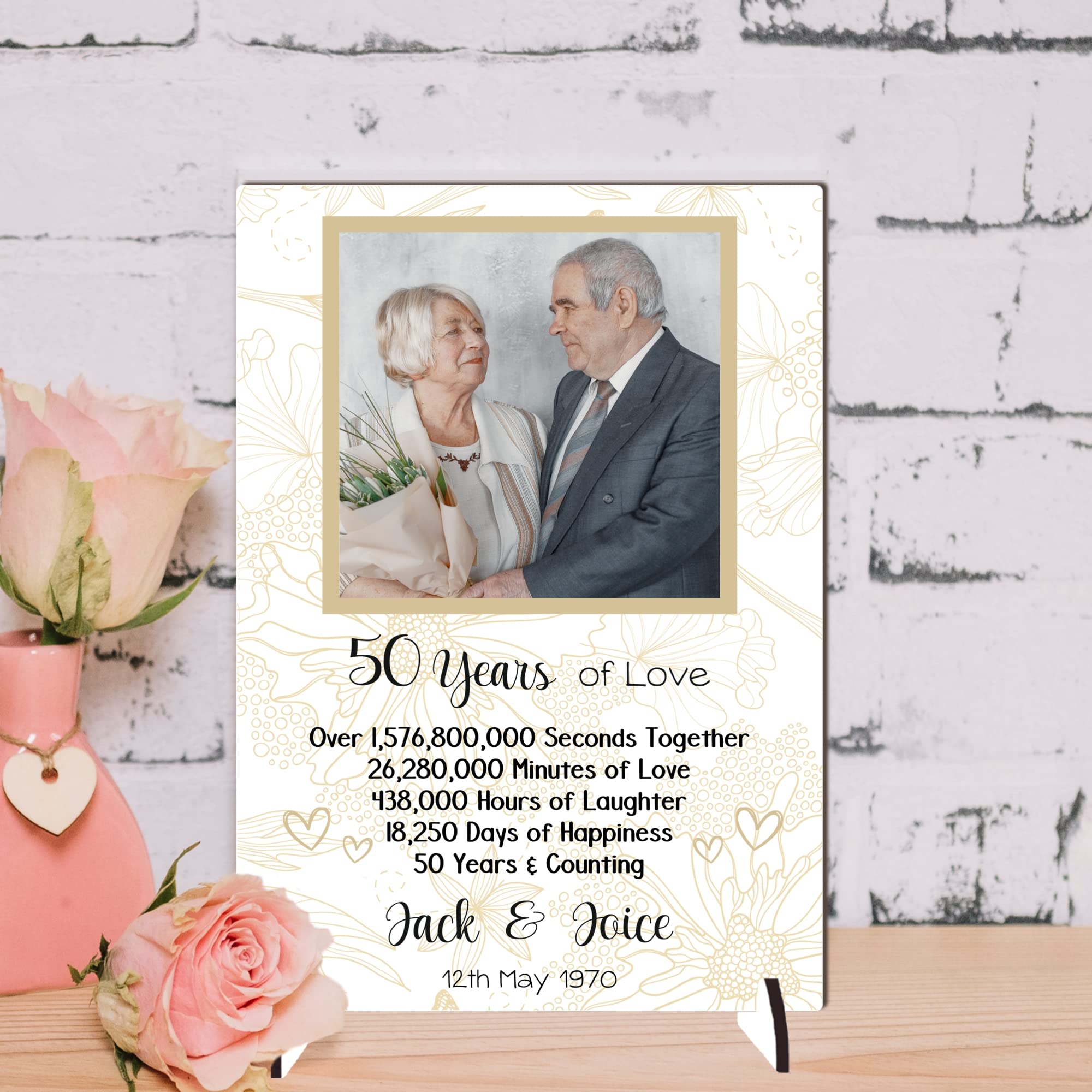 Personalised Anniversary Plaque - Custom A5/A4 MDF & Acrylic Sign - Milestone Anniversaries (1st, 25th, 30th, 35th, 40th, 45th, 50th, 55th, 60th (7. 50th Anniversary, Mdf Wood A5 21cm x 15cm)