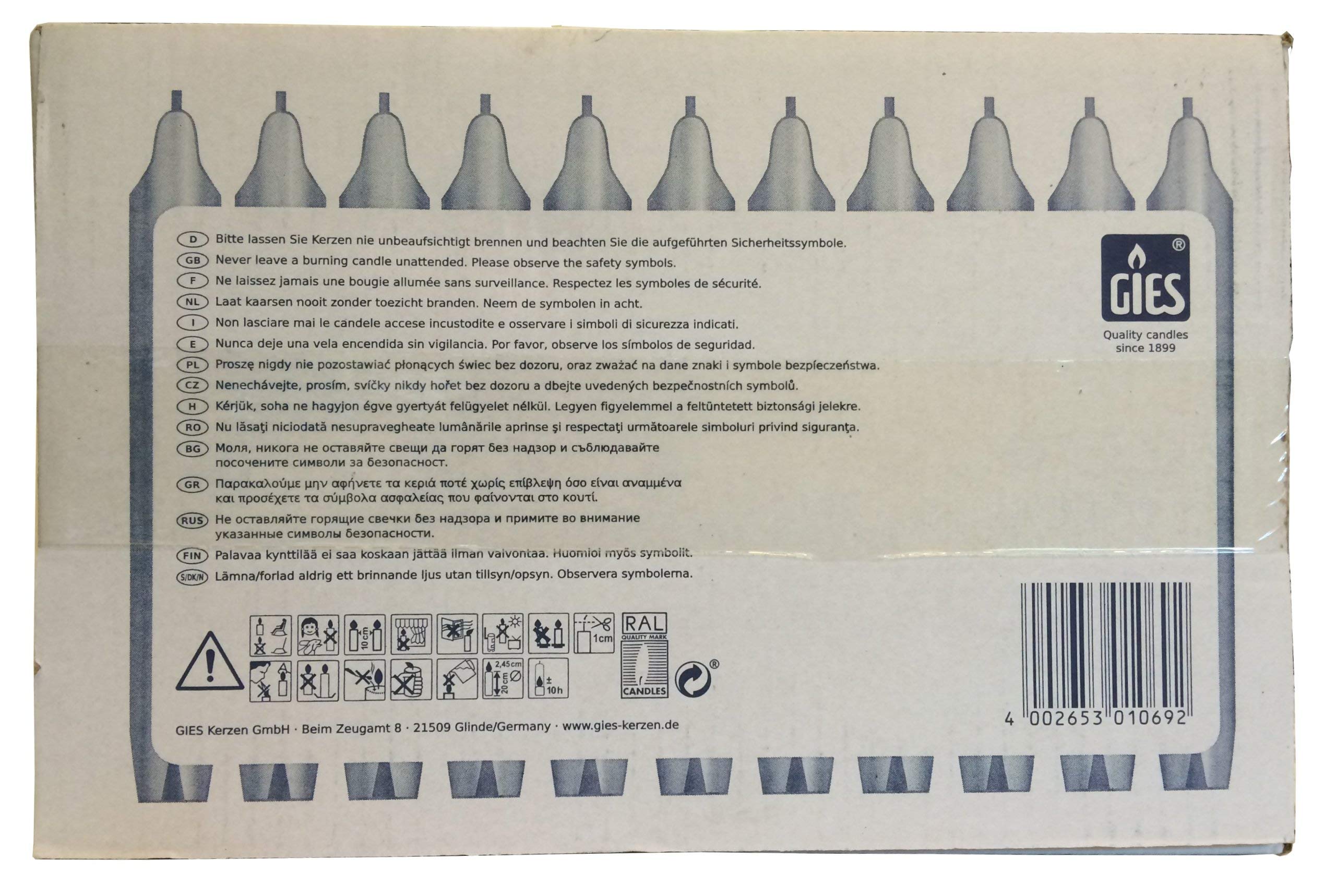 Gies 205-169000-10 Haushaltskerzen, 200 x 24,5 mm, 120-er Karton, weiß
