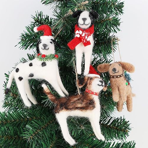 Miniatura 6 de Juegoal Christmas Felt Dogs Ornaments Set of 4, Xmas Wool Puppy Hanging Decor, Felt Animal Crafts Woodland Cute Christmas Tree Wreath Decor for Home