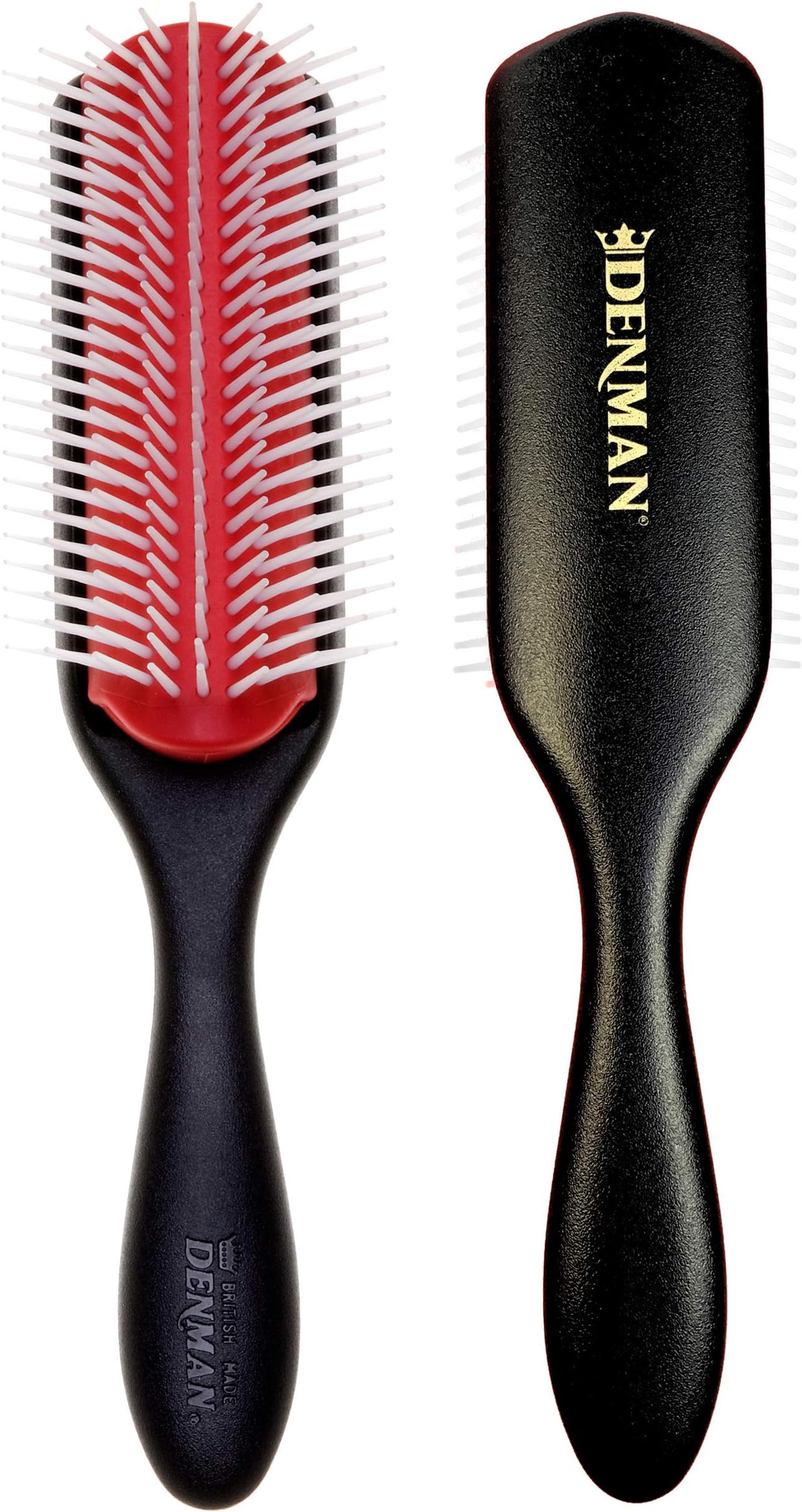 Denman Curly Hair Brush D5 (Red & Black) 9 Row Styling Brush for Detangling, Separating, Shaping and Defining Curls - For Women and Men