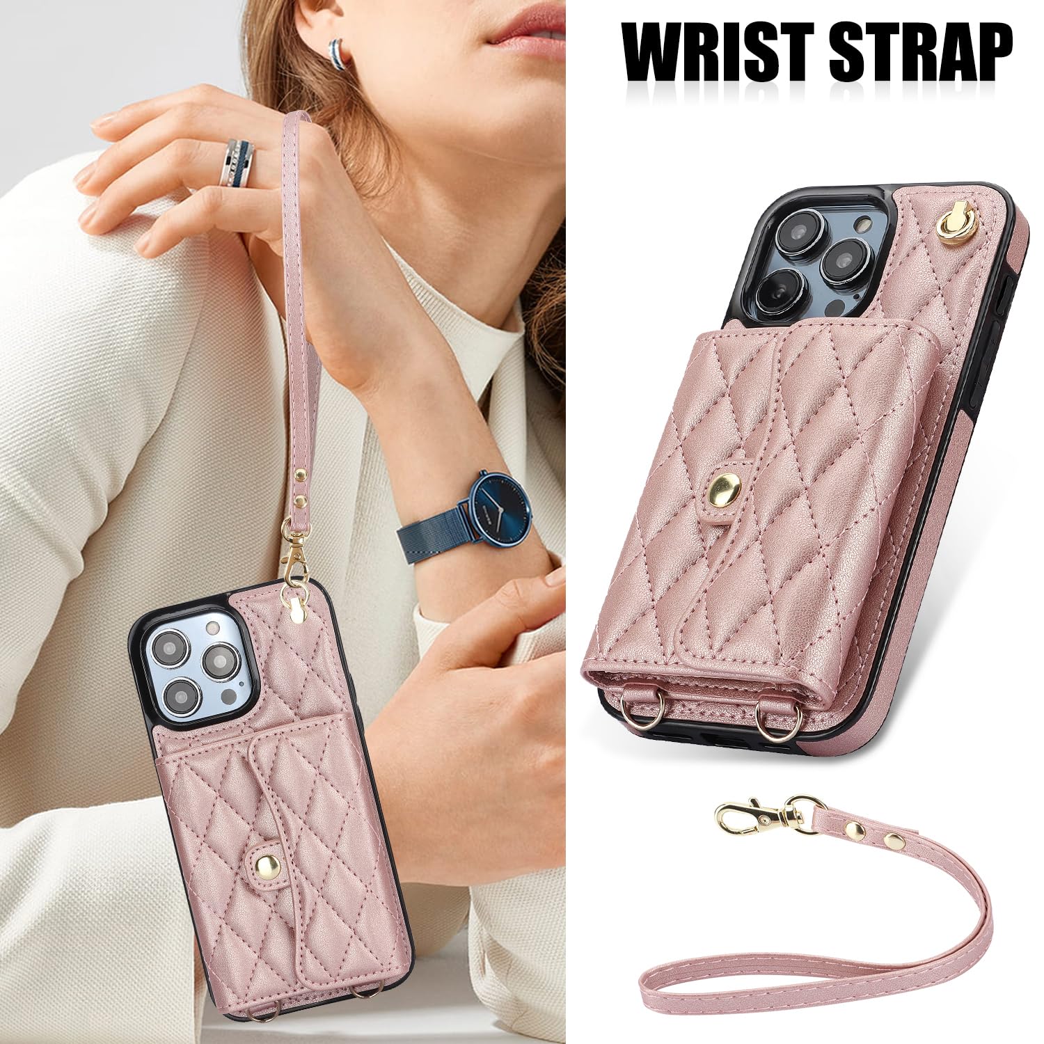 XIZYO for iPhone 15 Pro Max Leather Crossbody Wallet Phone Case with 2 Adjustable Removable Lanyard Straps - Image 2