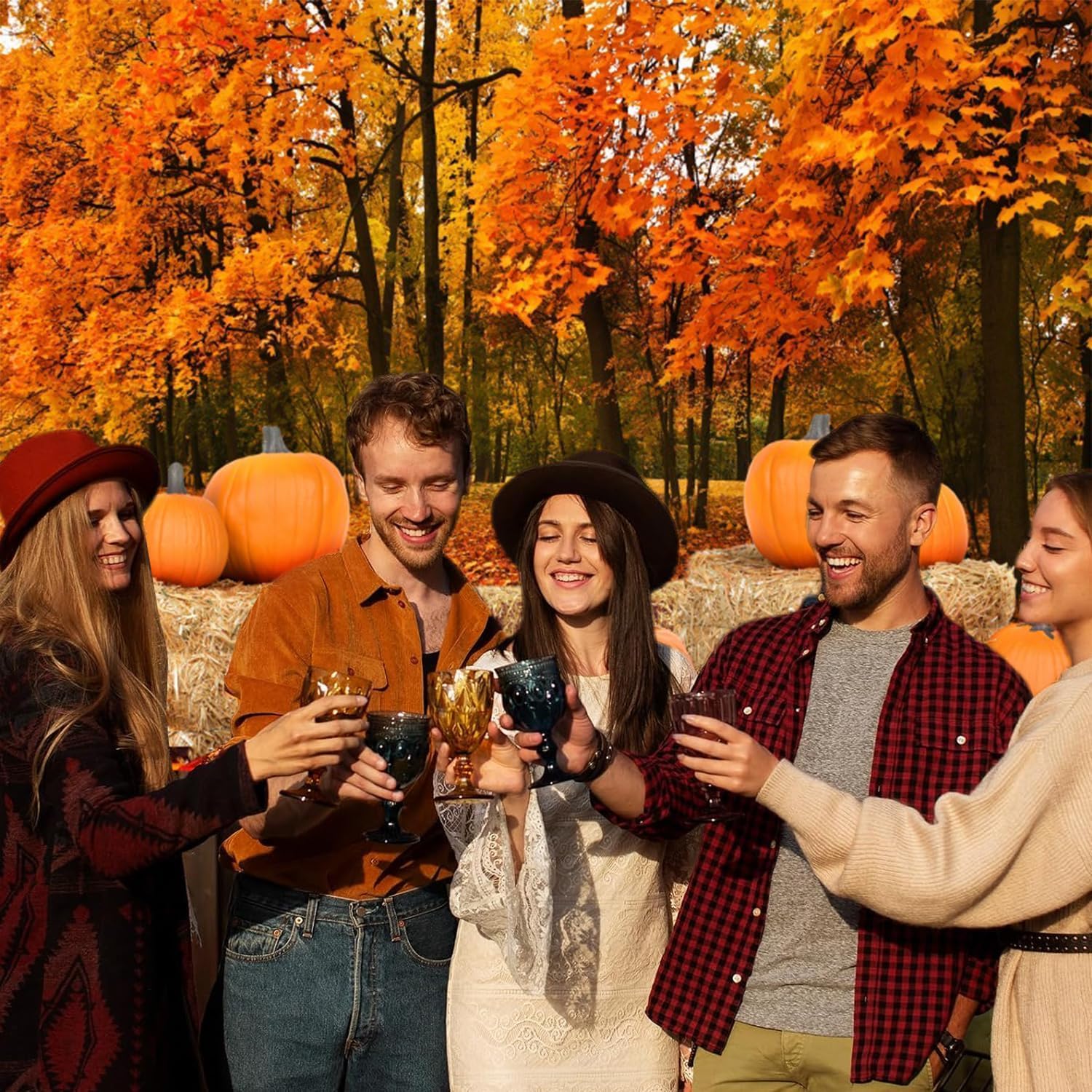 10x10ft Fall Forest Scenery Photography Backdrop Autumn Natural Landscape Photo Background Maple Forest Pumpkin Picture Background Fall Theme Thanksgiving Party Decorations Large Banners