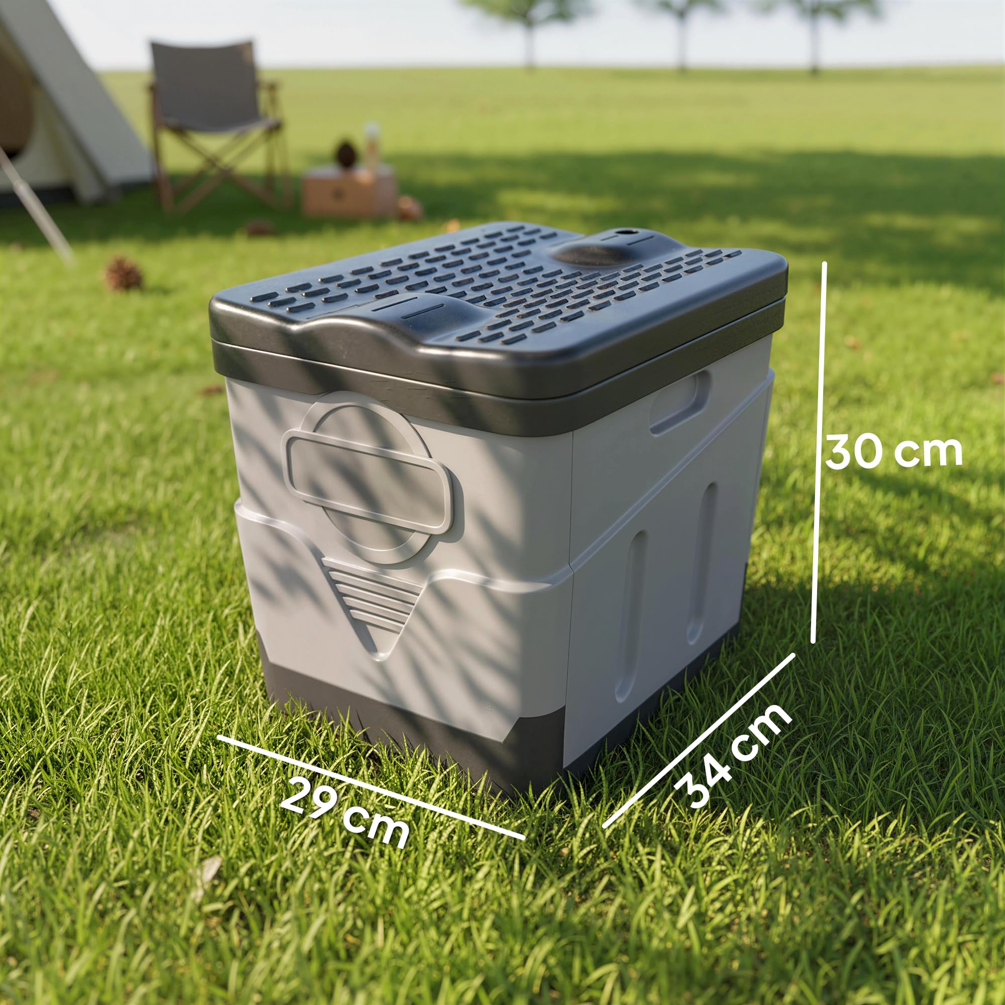 Outsunny Toilette Portable Camping Pliable Toilette de Camping pour Hommes et Femmes - Seau Hygiénique pour Voiture avec 12 Packs d'agent solidifiant et 12 Sacs, Gris foncé