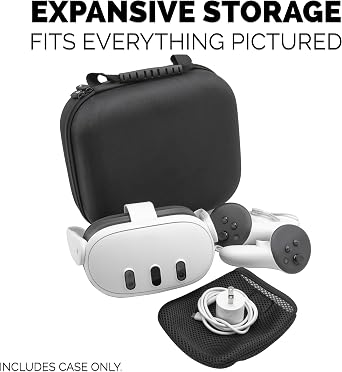 CASEMATIX Mighty and Compact Slim Hard Shell VR Headset Case Compatible with Meta Quest 3S and Quest 3 VR Headset and Accessories, Not Compatible with Elite Strap