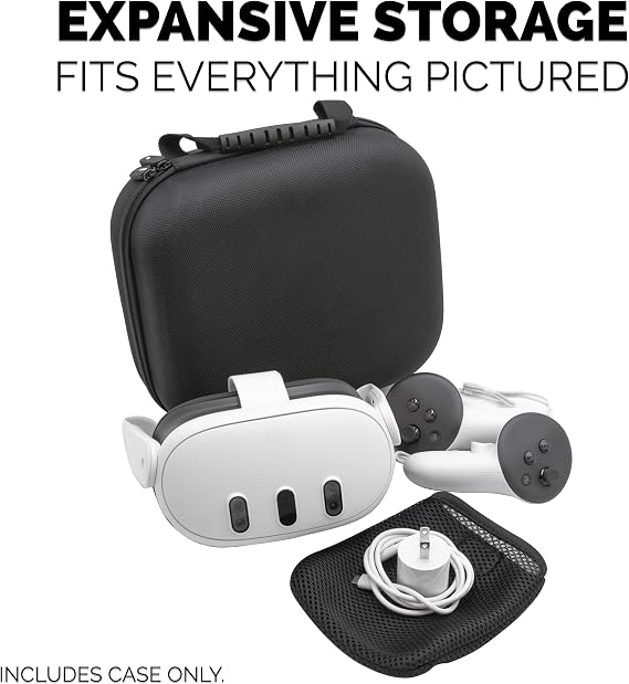 CASEMATIX Mighty and Compact Slim Hard Shell VR Headset Case Compatible with Meta Quest 3S and Quest 3 VR Headset and Accessories, Not Compatible with Elite Strap