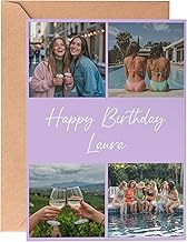 Hippowarehouse Personalised Birthday Card Collage 4 Photos and Text for him her Valentines Best Friend Personalised A5 with envelope Funny Cards for Men and Women Blank inside Anniversary