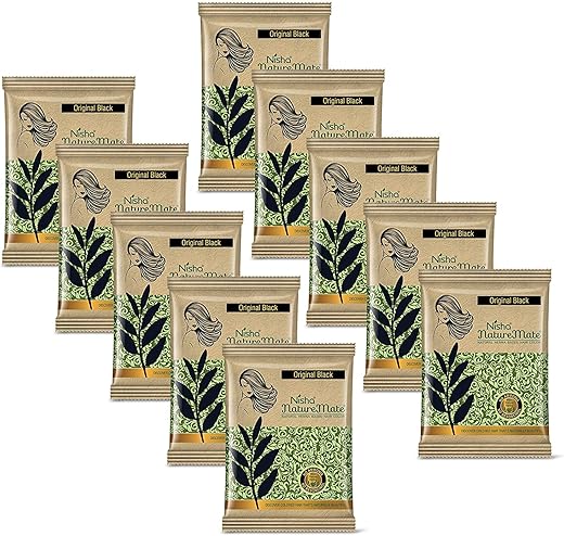 Nisha Nature Mate Henna Based Hair Color Powder Without Ammonia Natural Hair Colour for Women & Men 10gm Pack of 10 (Original Black)