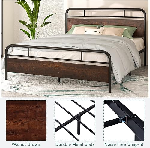 Miniatura 6 de IMUsee Base de cama matrimonial con cabecera de madera industrial, almacenamiento debajo de la cama de 12 pulgadas, base de colchón, no necesita