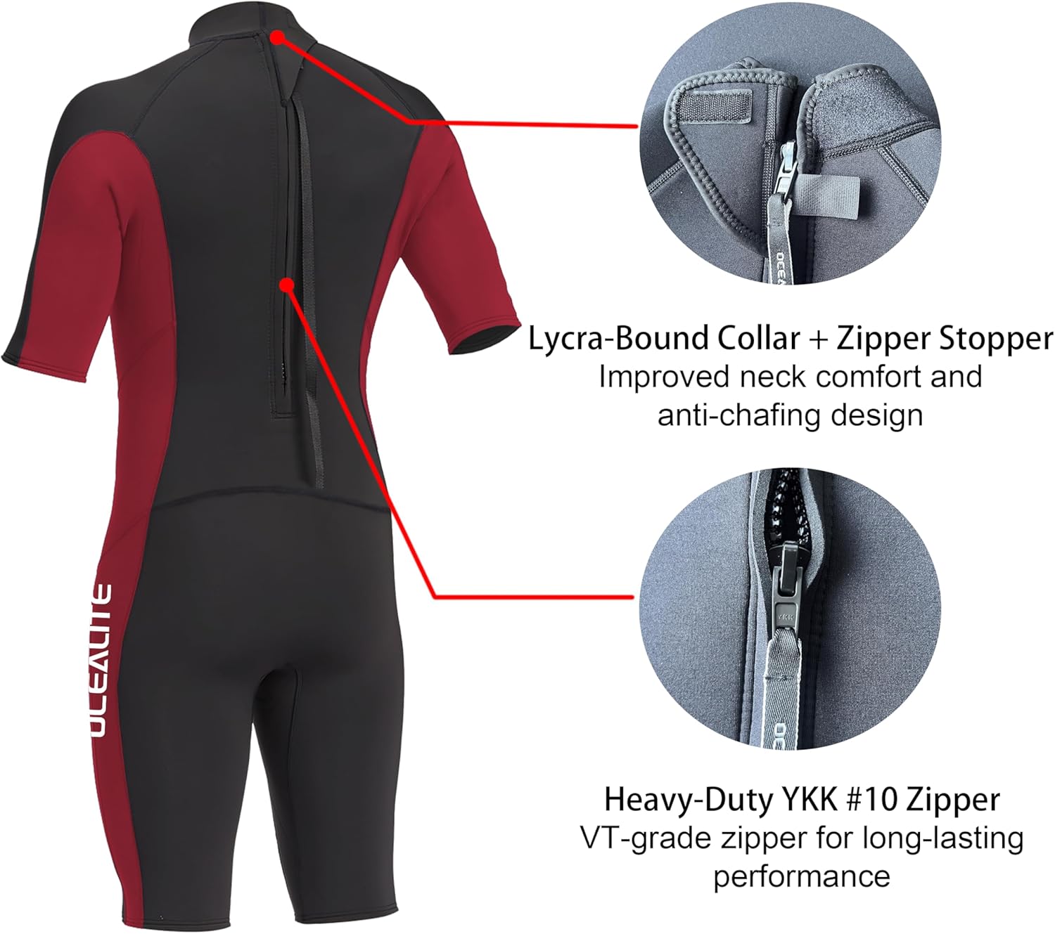 Men's 3mm Shorty Wetsuit Neoprene Back Zip Diving Suit Flatlock Stitch Lightweight Surfing Snorkeling Paddleboarding Swim Suit with Key Pocket - Image 3