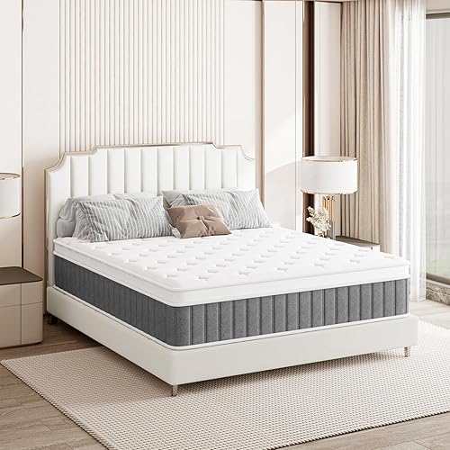Miniatura 31 de Colchón híbrido tamaño King de 12 pulgadas en caja, colchón de firmeza media para alivio de presión, colchón de resortes embolsados