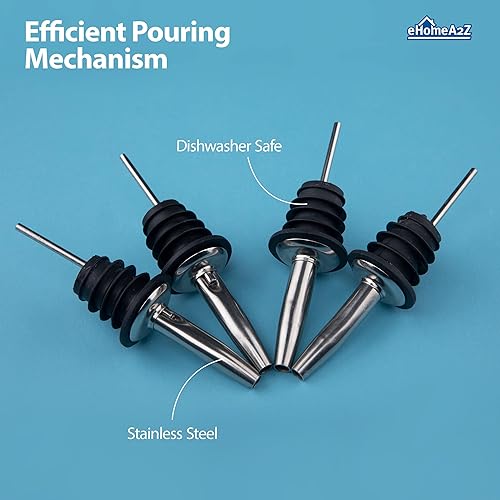 Miniatura 6 de EHOMEA2Z Vertedores de botellas de licor de acero inoxidable (paquete de 24) vertedores clásicos para alcohol, a prueba de fugas, aptos para