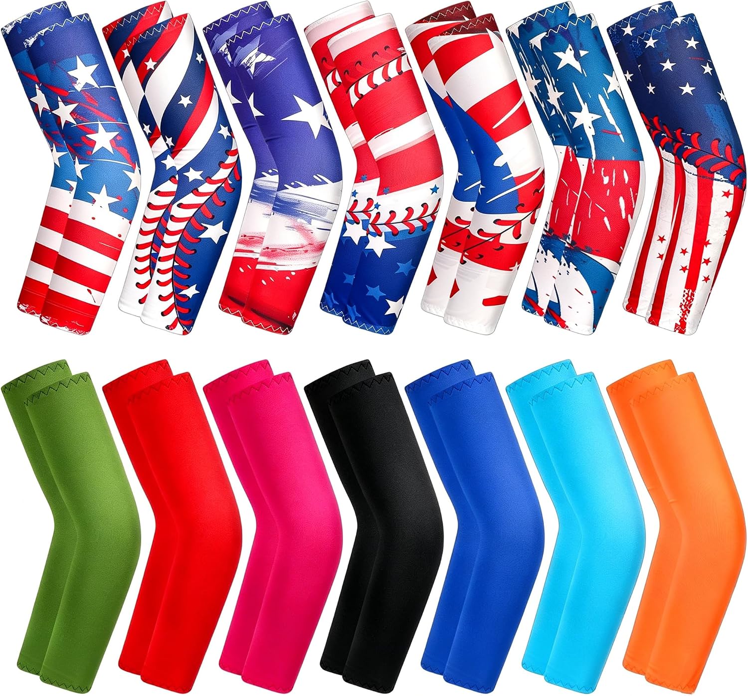 JATEBI 14 Pairs Youth Baseball Arm Sleeves UV Sun Protection Cooling Covers | Breathable Cooling Youth Sports Arm Sleeves with UV Protection, 14 Pairs Set for Baseball Outdoor Games
