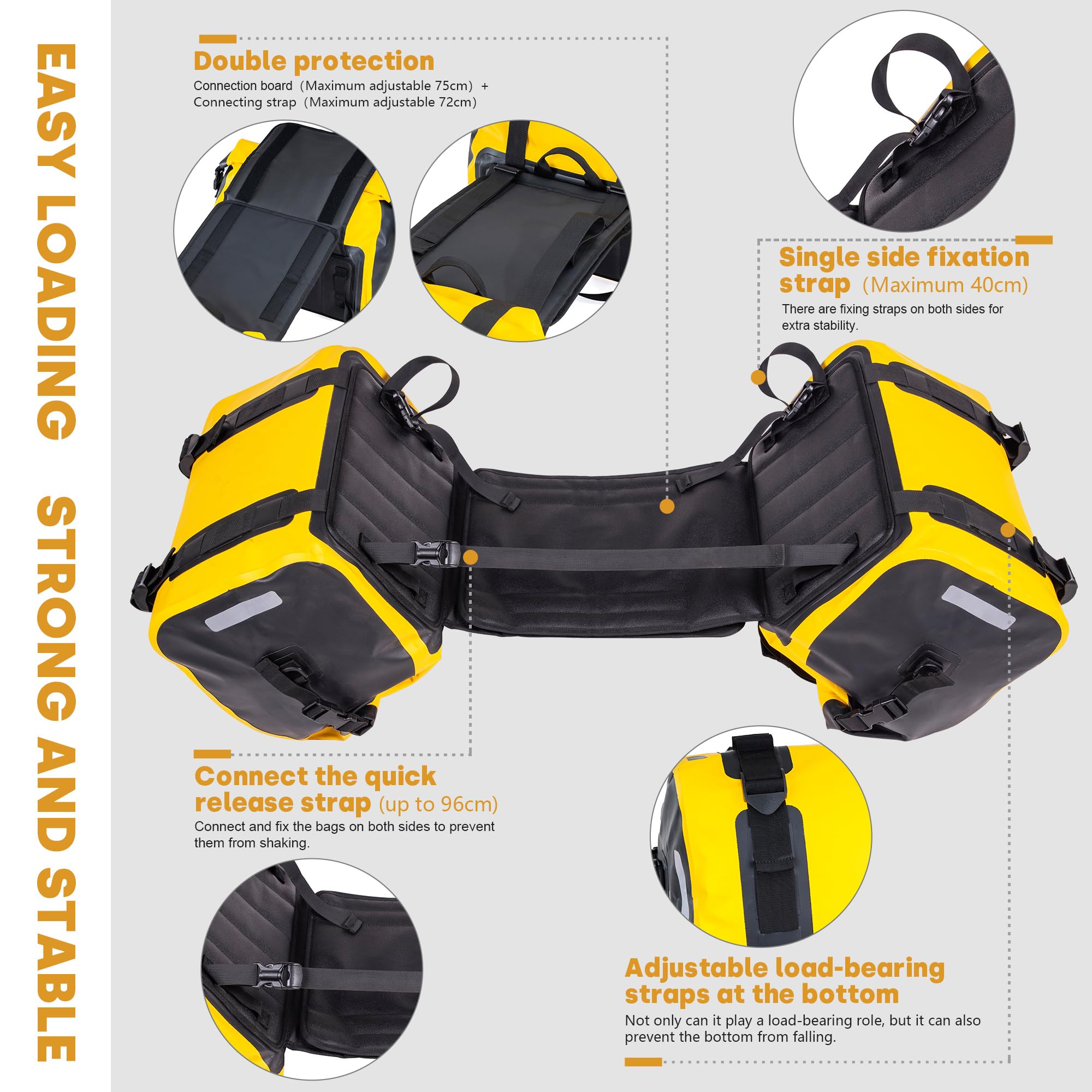 ARMOURIAN Bolsa para Sillín de Motocicleta de 70 l (35 l x 2) Bolsa para Asiento Trasero de Ciclismo para Equipo de Motocicleta (Amarillo)