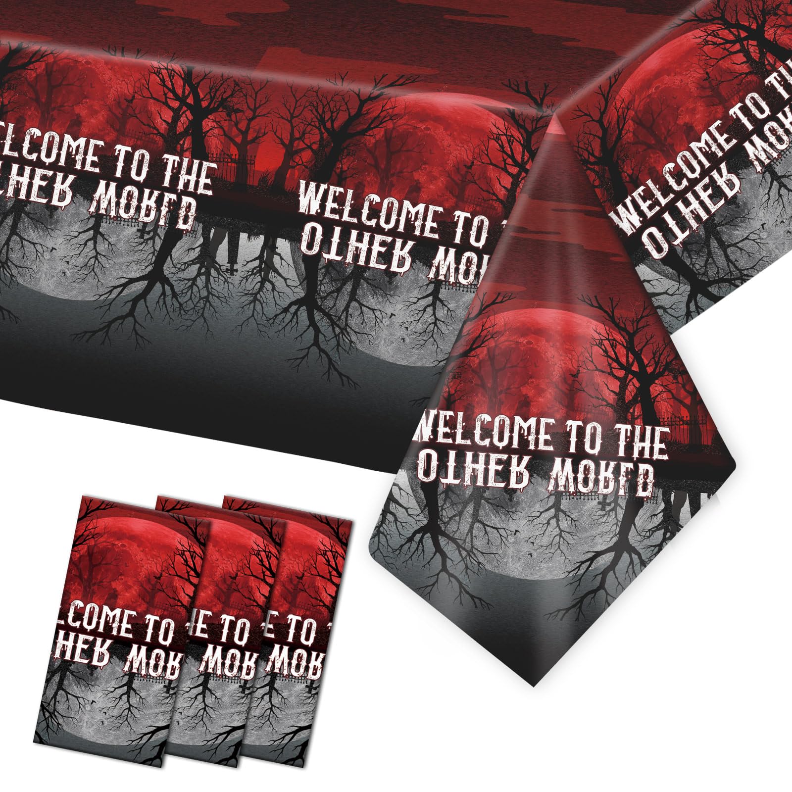 3pz Welcome To The Other World Tovaglia, 137x274cm Spaventoso Invertire Demone Tavolo Coperture per Compleanno Halloween & Invertire Festa Stanza Parete Decorazione Forniture & Foto Accessori