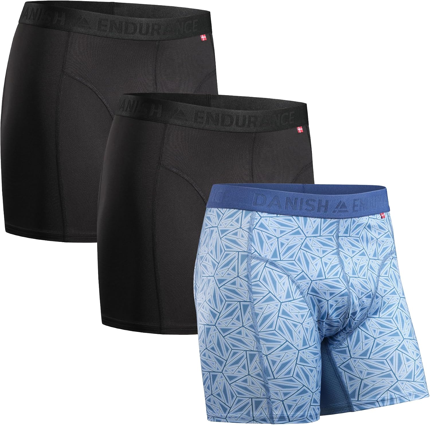DANISH ENDURANCE Men's Performance Boxer Briefs (3-Pack) – Moisture-Wicking, Quick-Dry Comfort with Extra-Long Fit