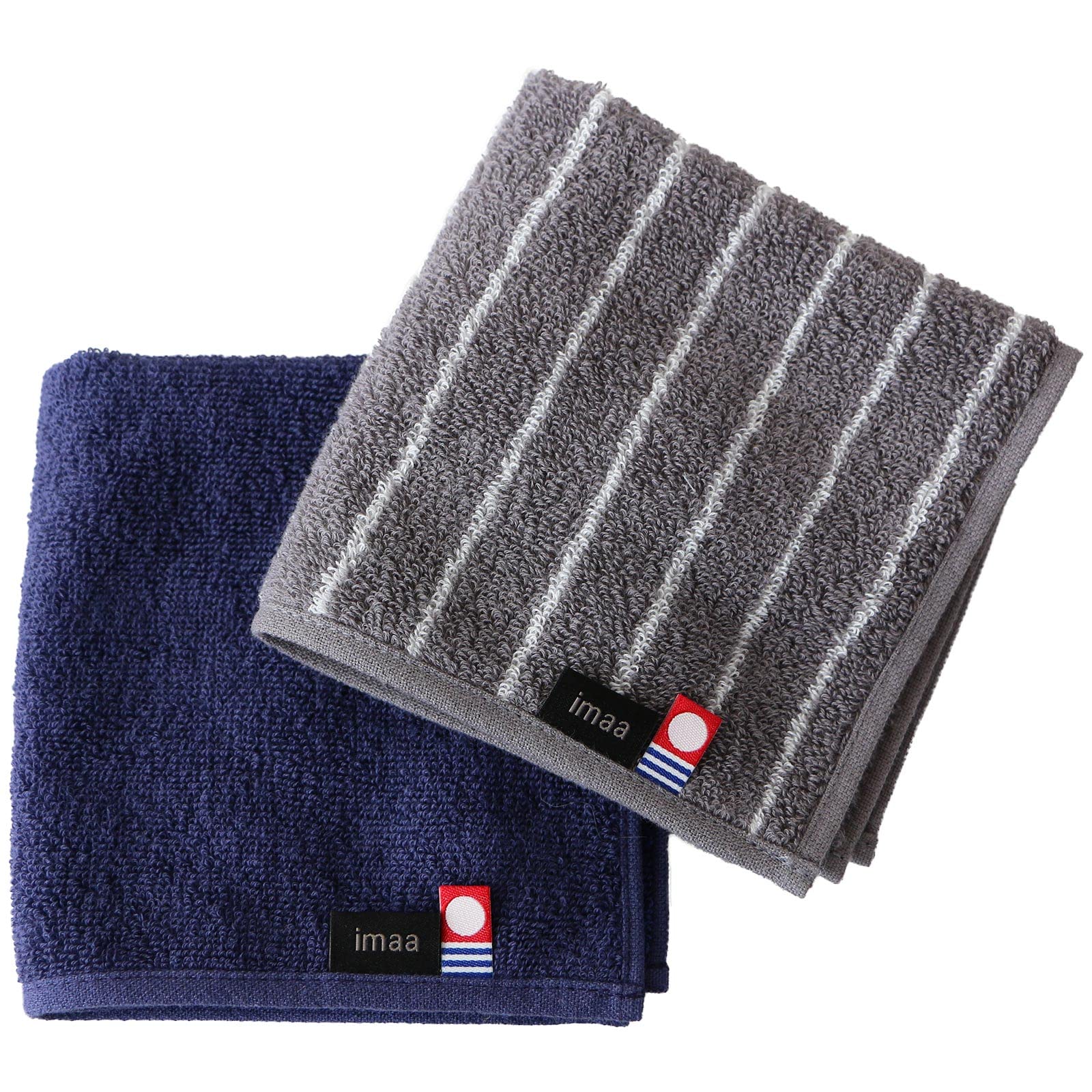 imaa Imabari Towel, Certified Hand Towel, Handkerchief, Set of 2, Made in Japan, 100% Cotton, 05, R Navy xP Gray : Home & Kitchen